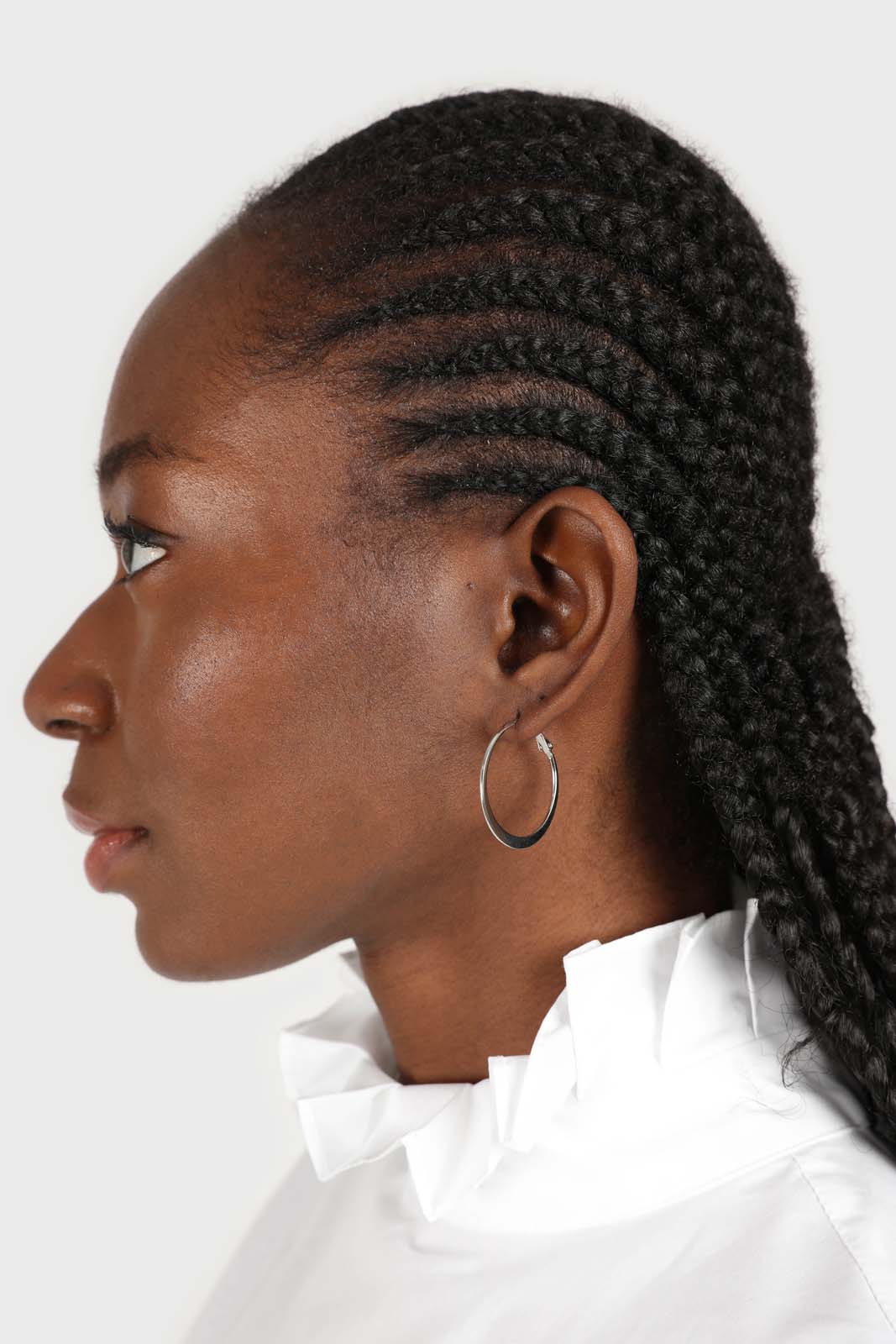 Silver medium smooth flat hoop earrings_3