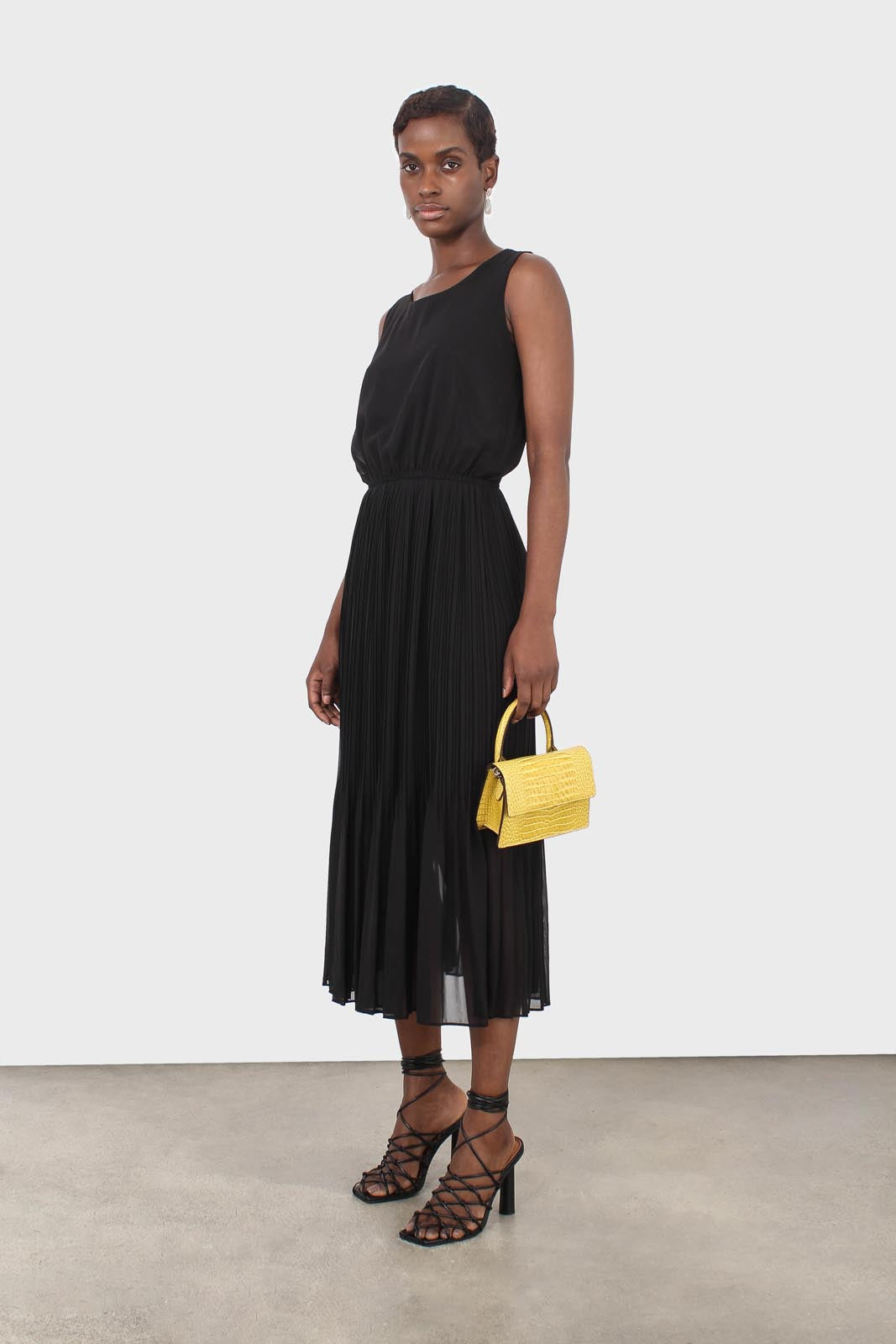 Black silky micro pleat maxi dress_4