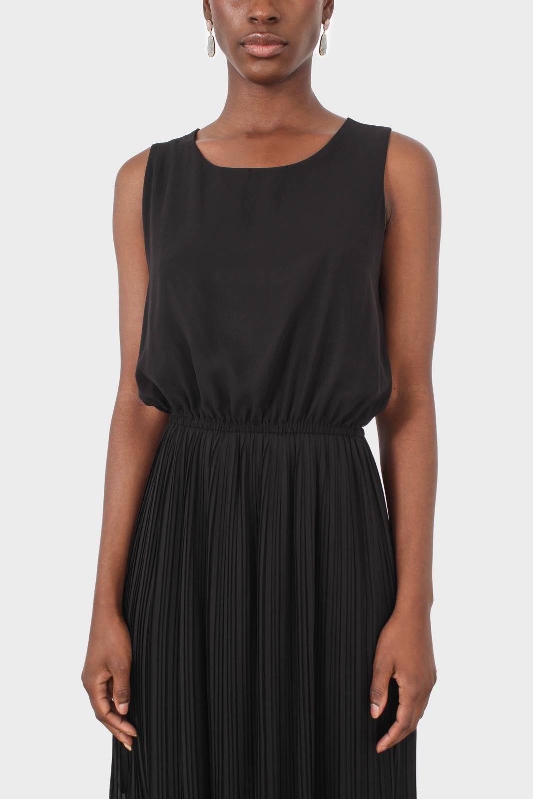 Black silky micro pleat maxi dress_2