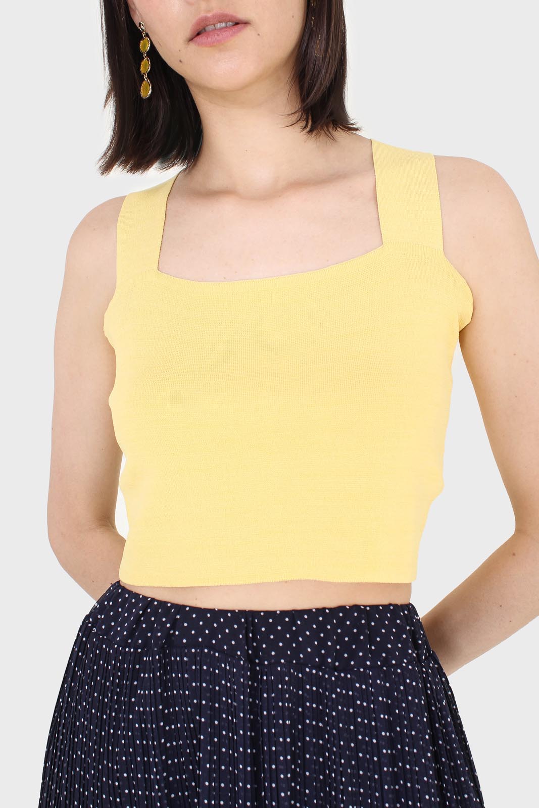 Mustard thick strap cross back knit tank_3
