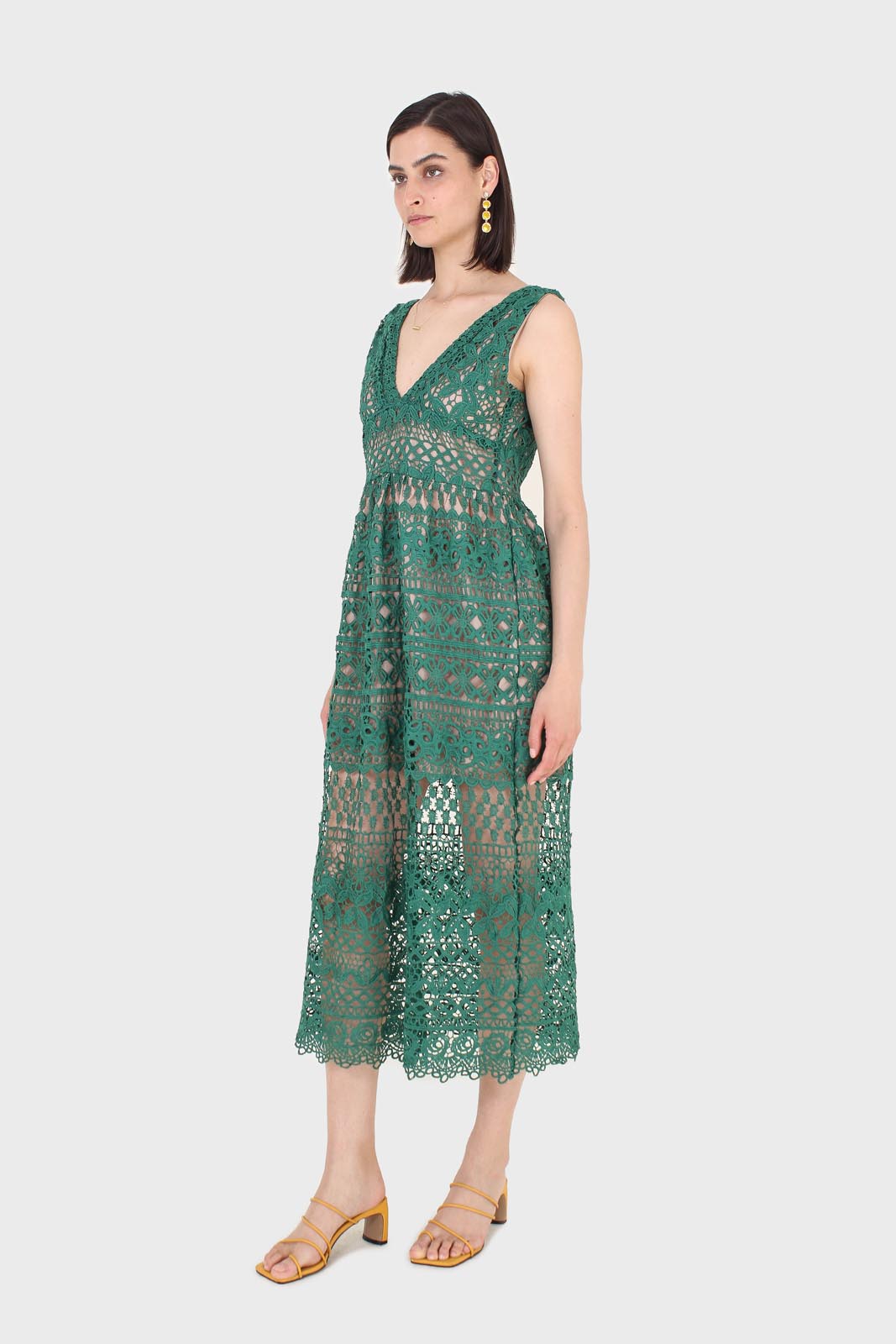 Green and nude deep V lace maxi dress_3