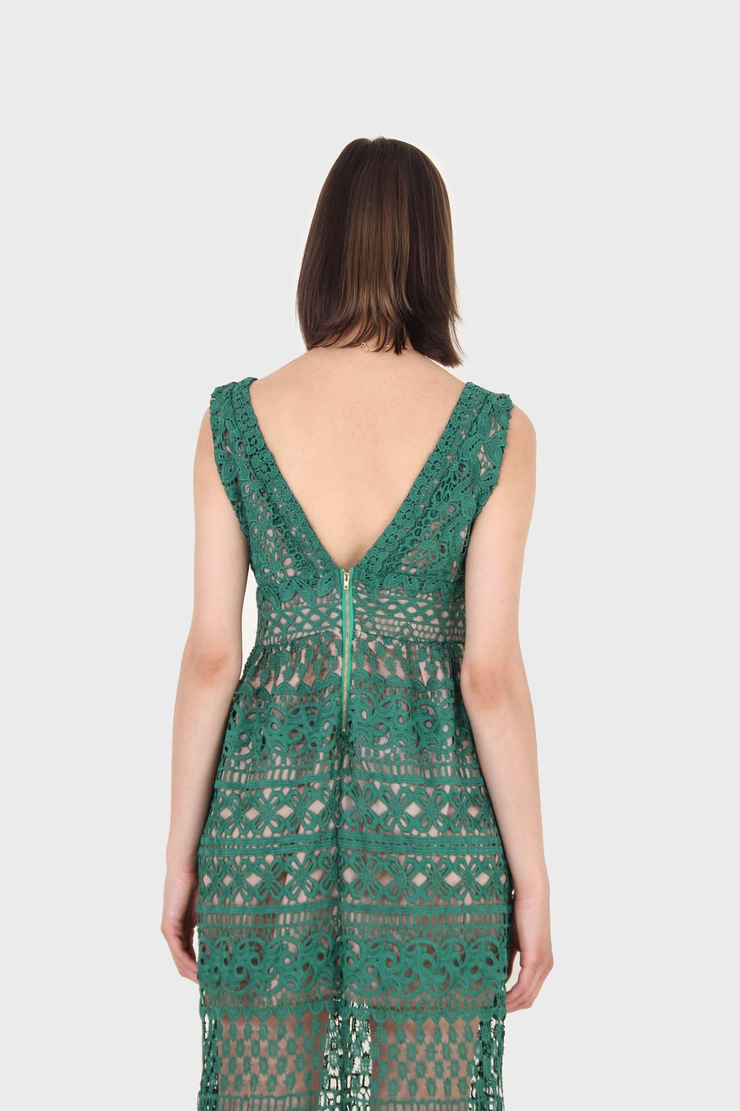 Green and nude deep V lace maxi dress_5
