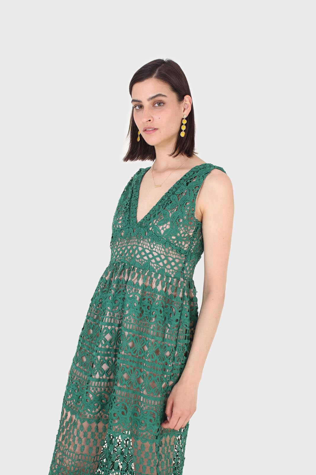 Green and nude deep V lace maxi dress_7