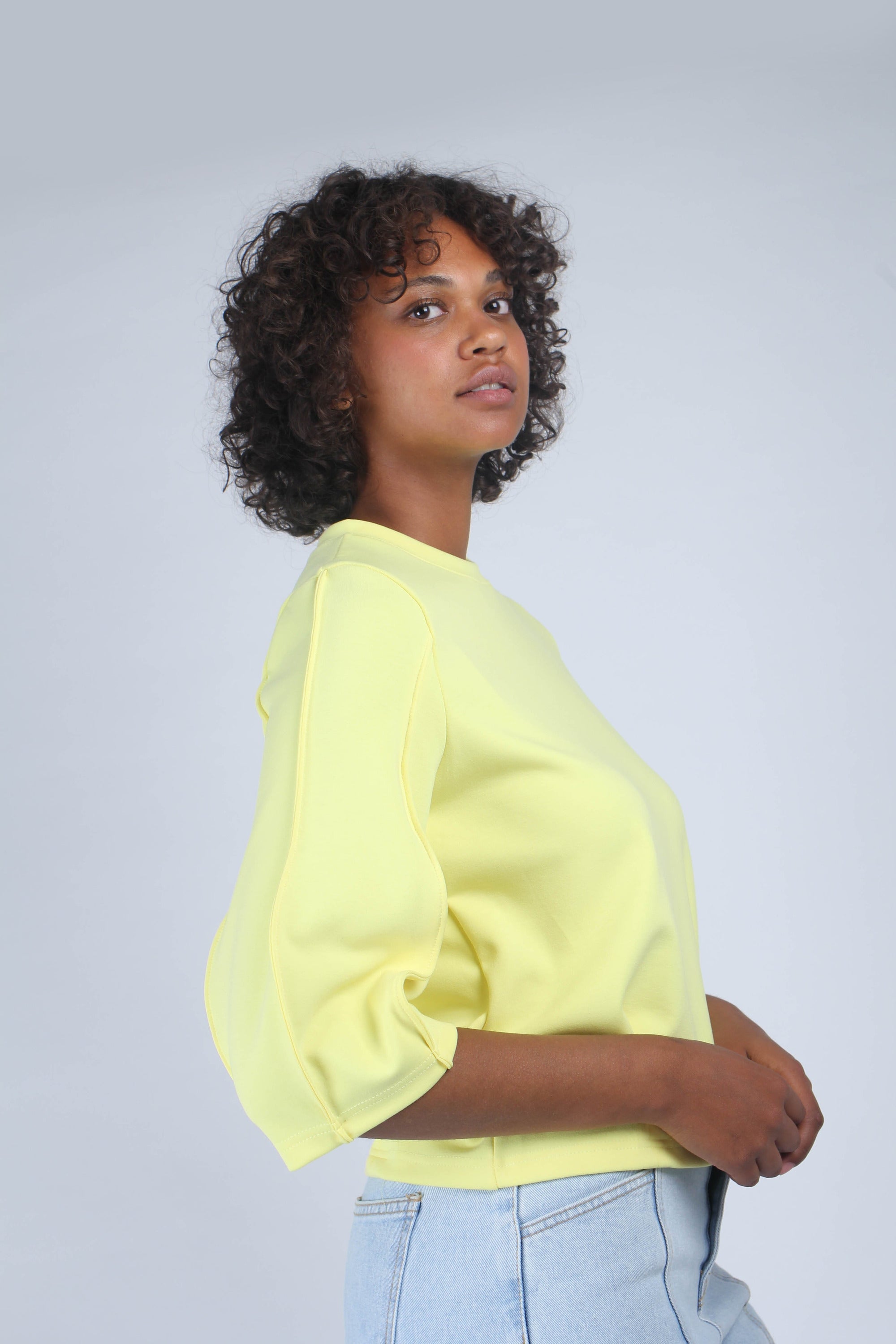 Yellow sharp seamed 3/4 sleeve top_7