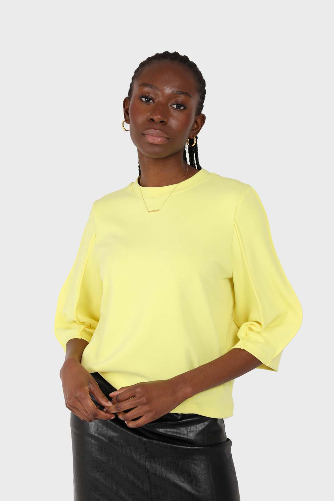 Yellow sharp seamed 3/4 sleeve top_2
