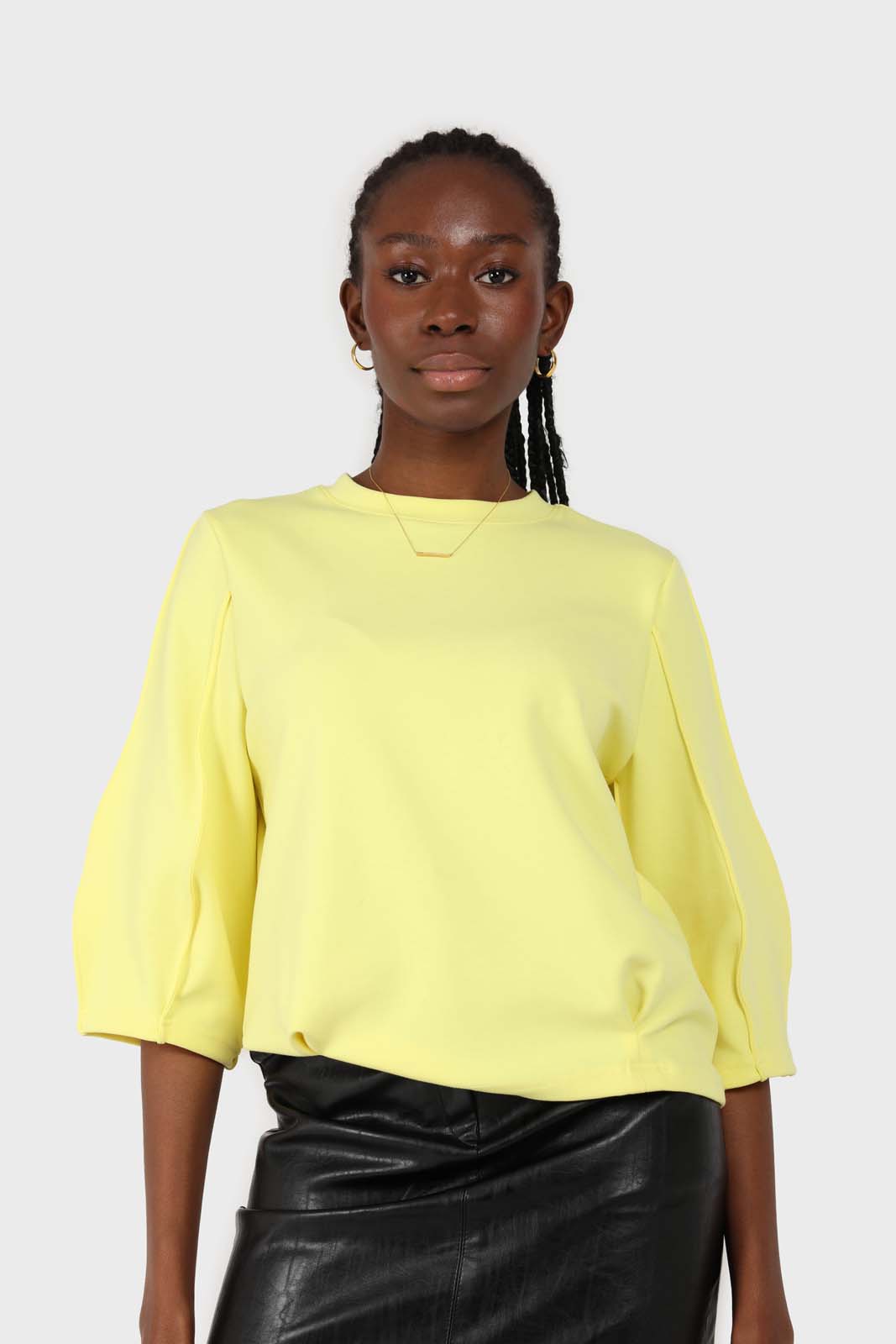 Yellow sharp seamed 3/4 sleeve top_1