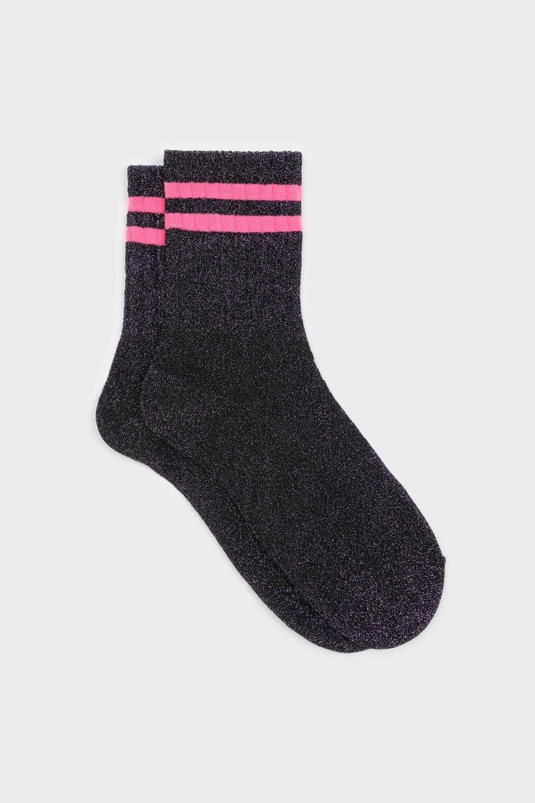 Purple metallic neon pink varsity stripe socks_1