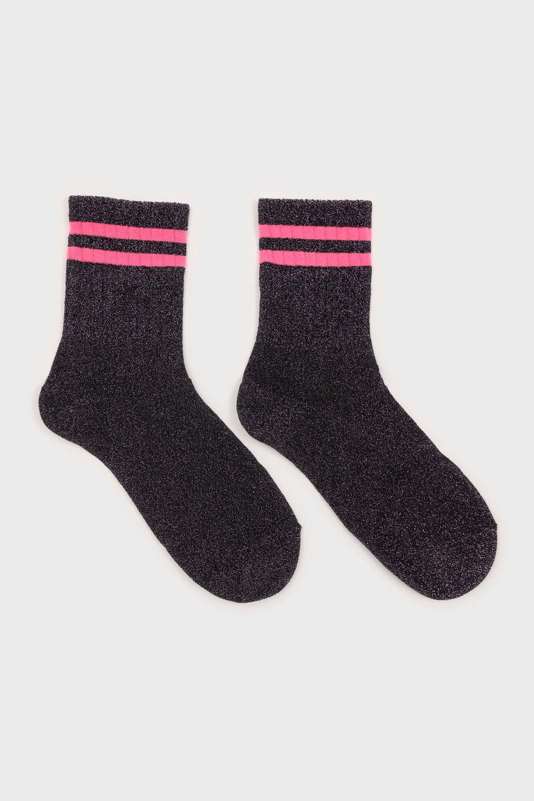 Purple metallic neon pink varsity stripe socks_4