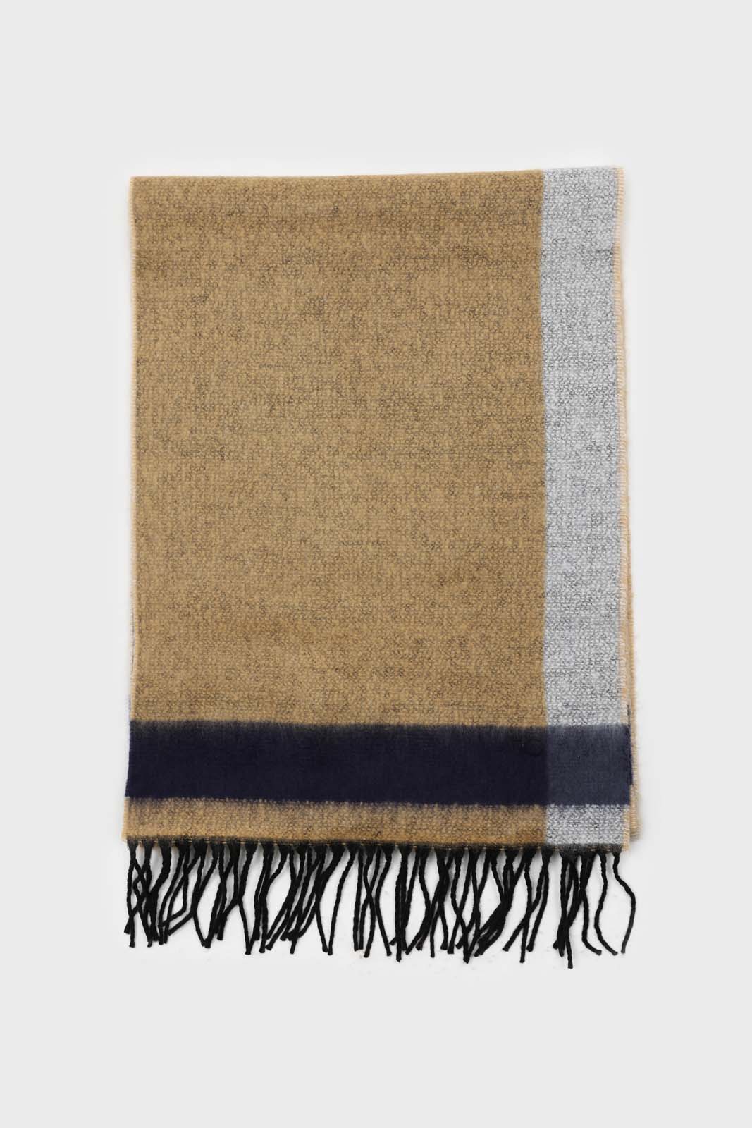 Mustard and charcoal contrast block fringe scarf_2