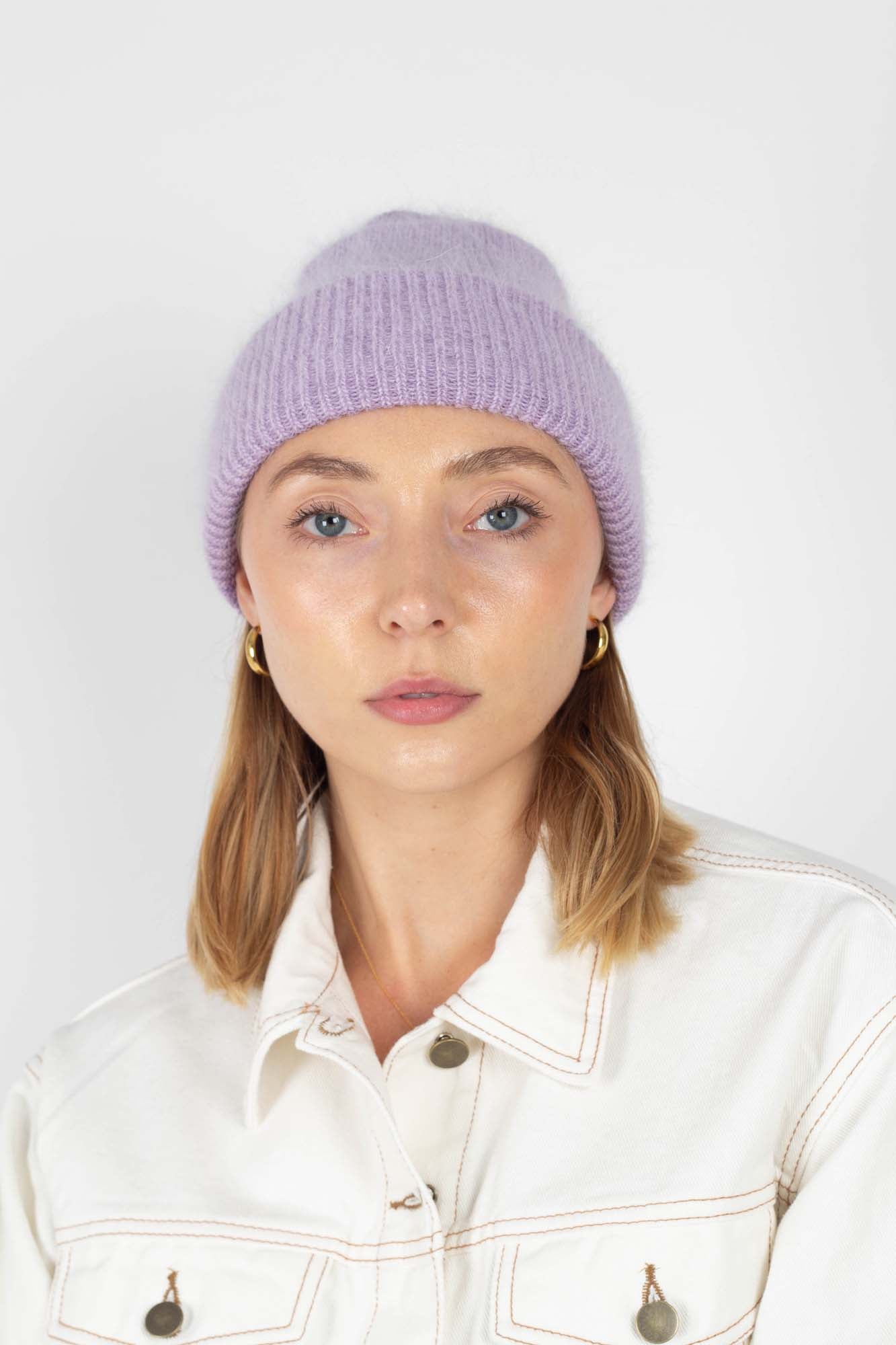 Lilac mohair beanie hat_1