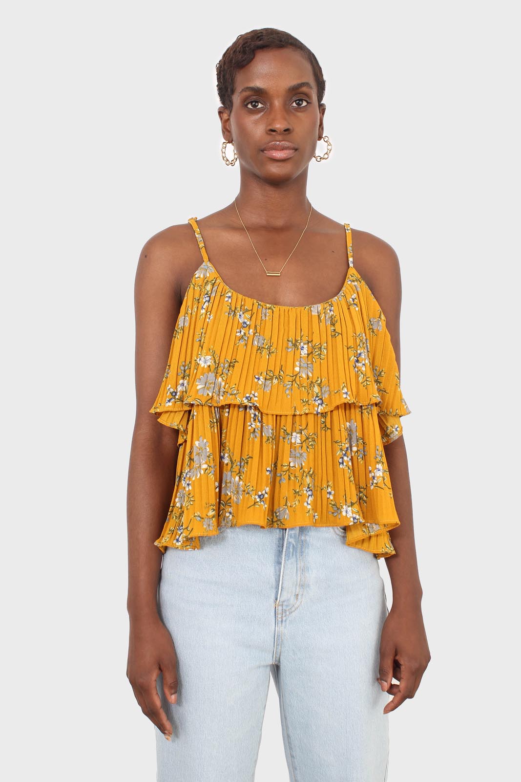 Rust orange and navy floral print off shoulder top_4