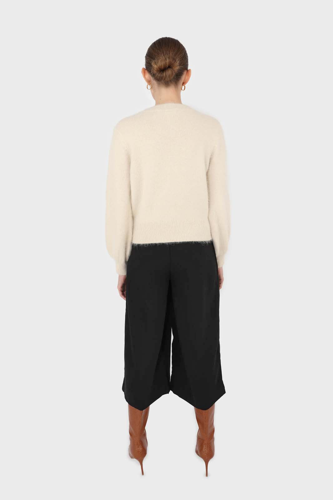 Black silky wide leg tie waist trousers_4