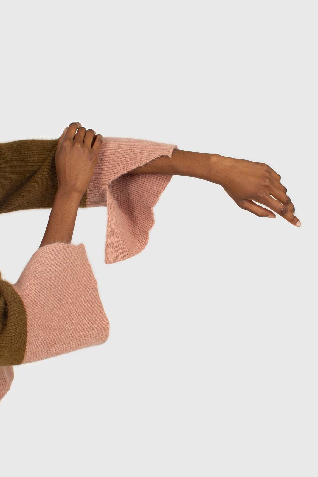 Khaki and pink colorblock mock neck angora jumper_6