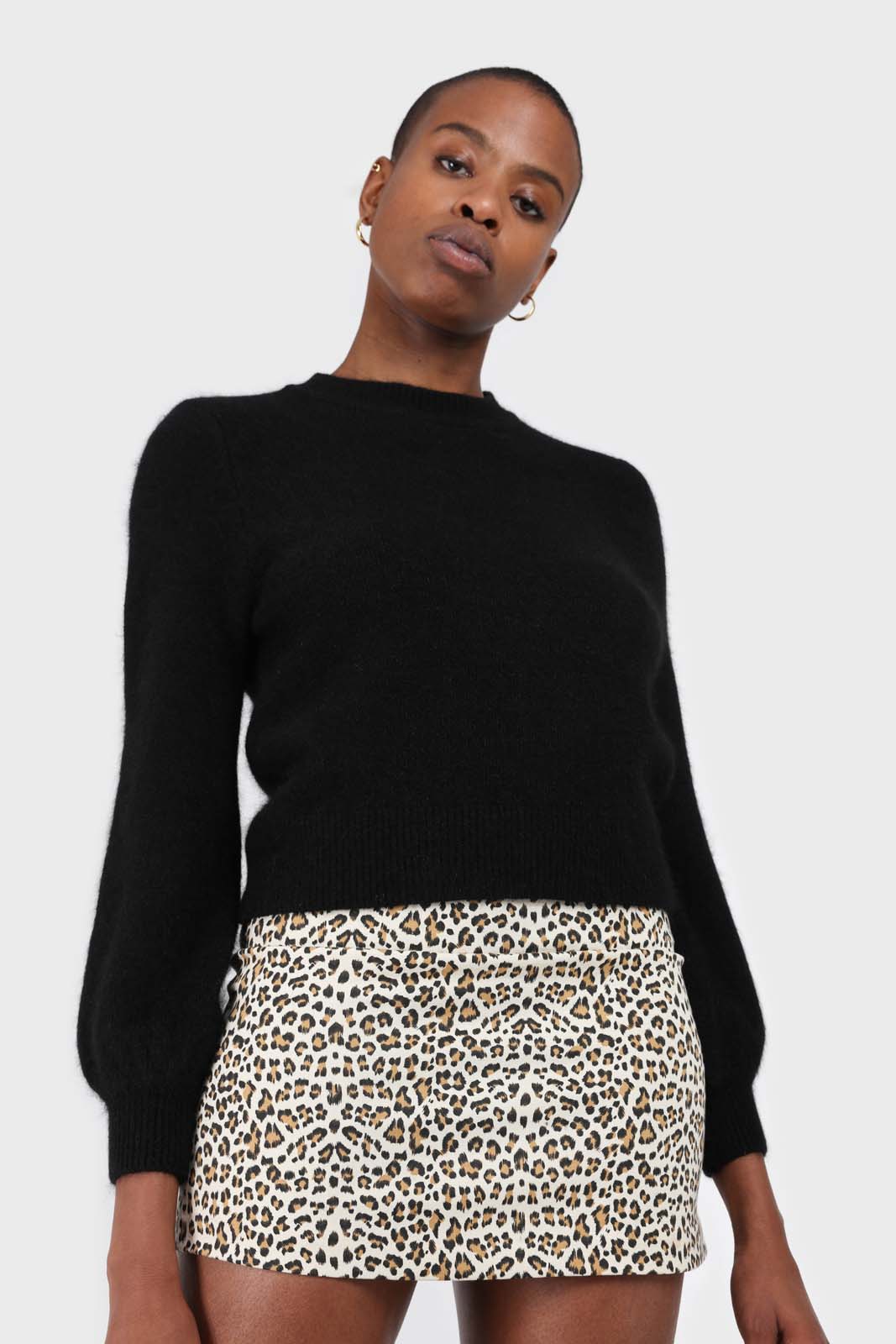 Black balloon sleeve angora jumper_6