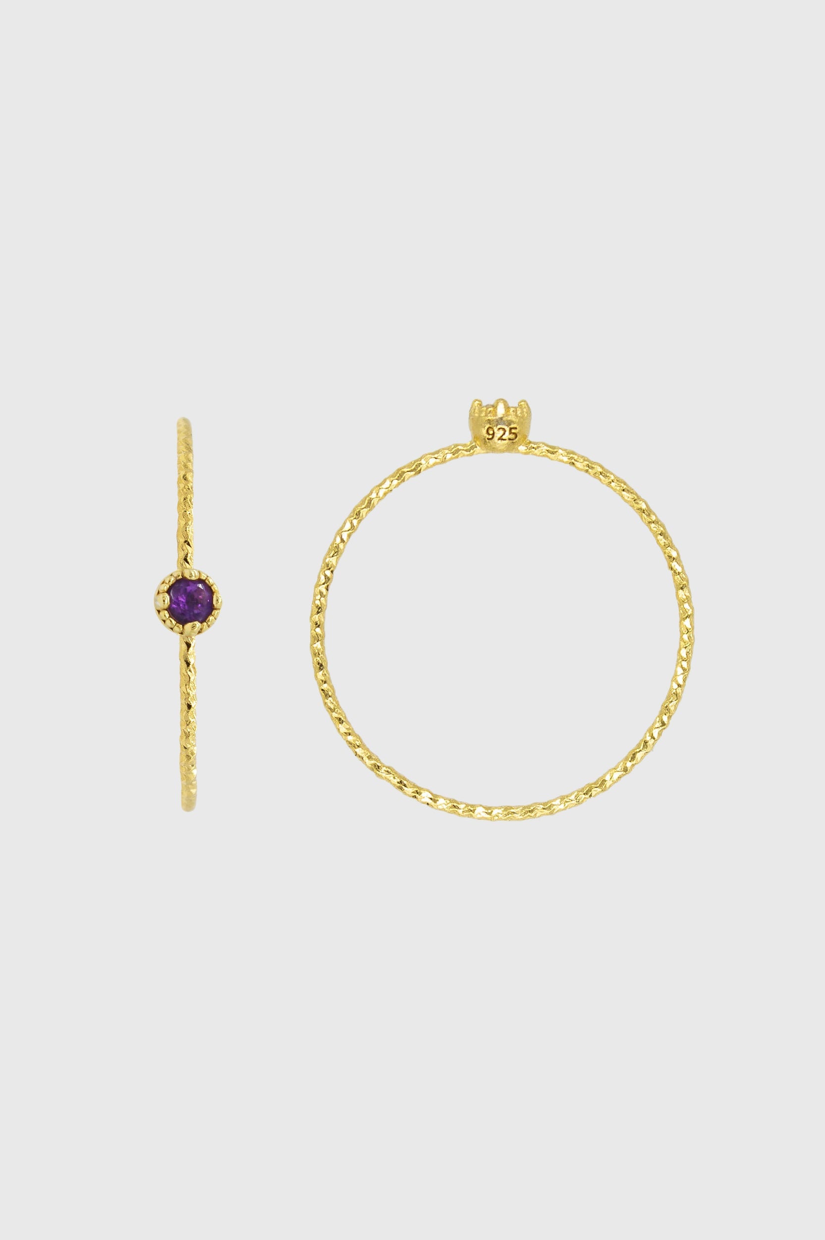 Gold genuine amethyst birthstone ring / Feb - purple_2
