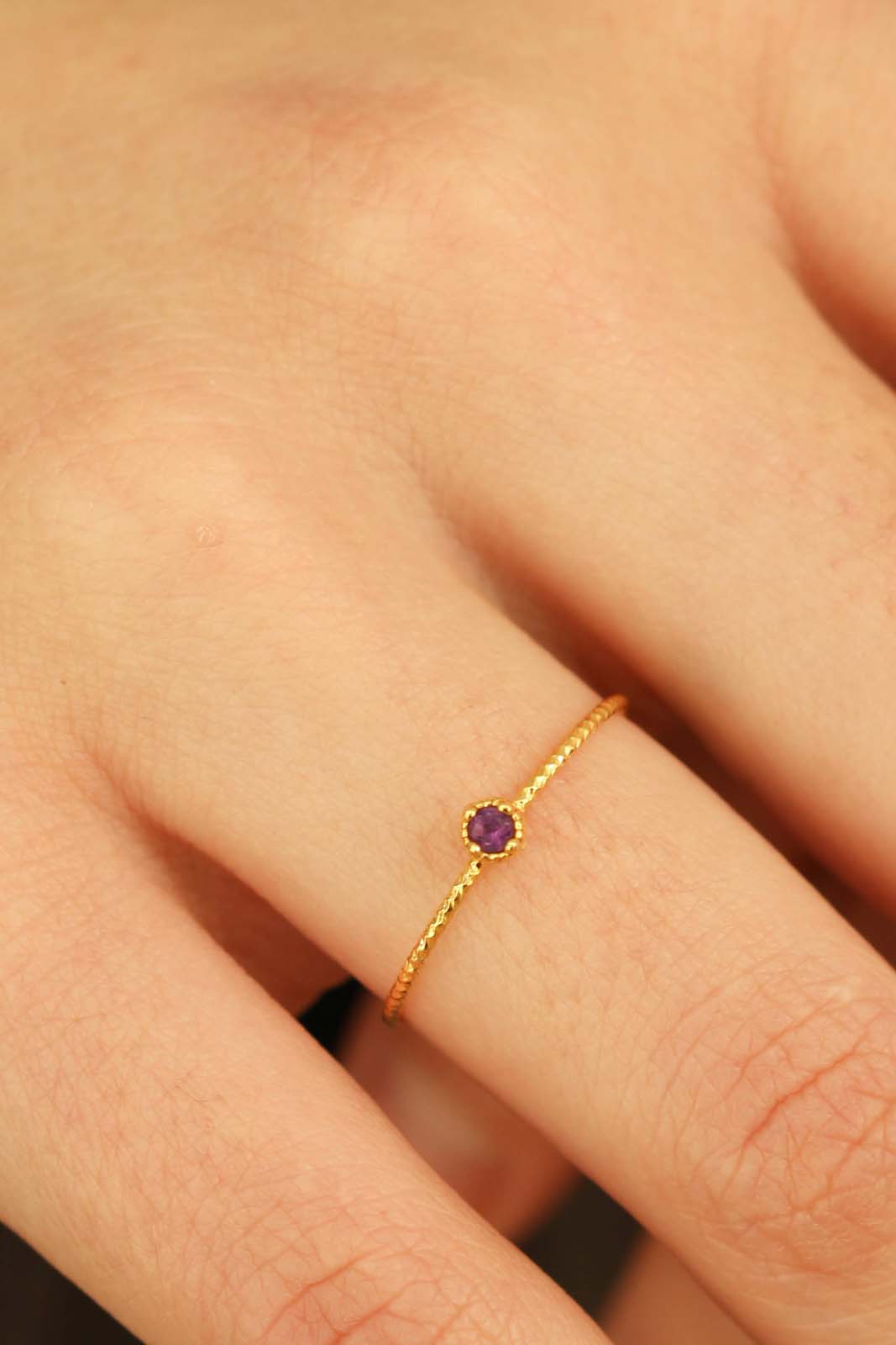 Gold genuine amethyst birthstone ring / Feb - purple_3