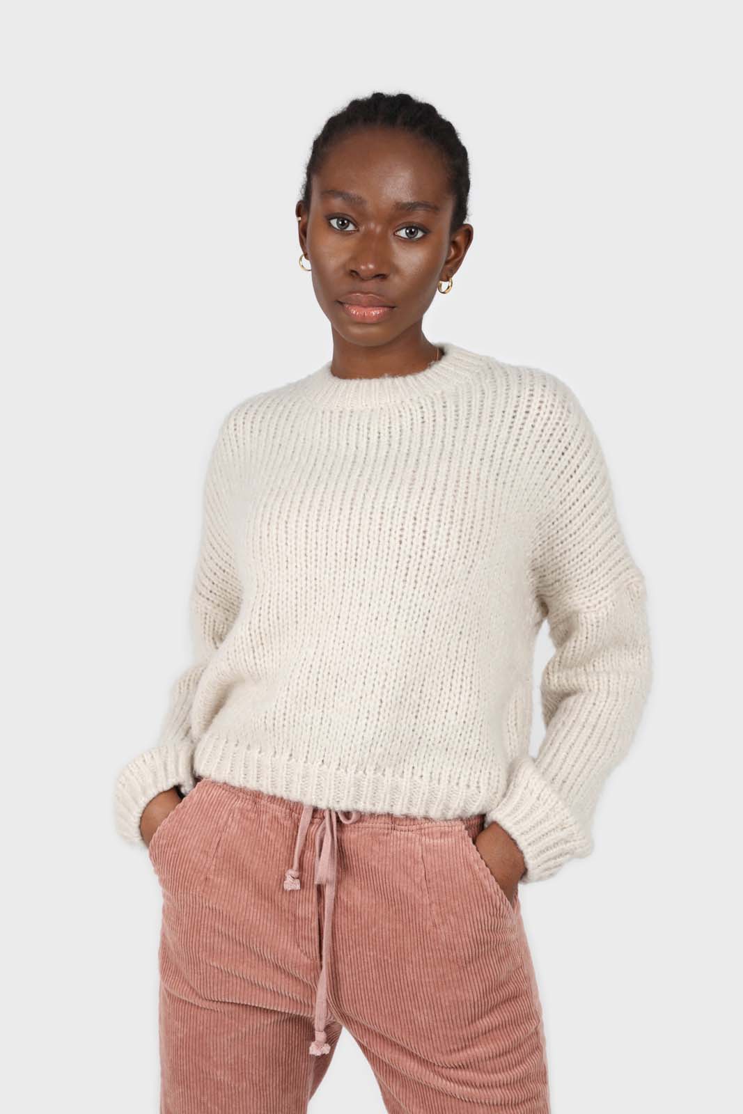 Beige chunky knit crew neck jumper_1