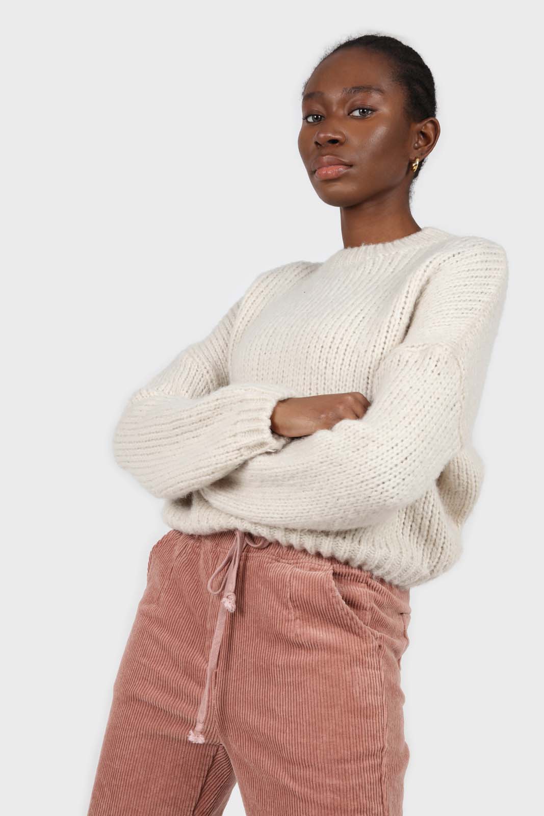 Beige chunky knit crew neck jumper_4