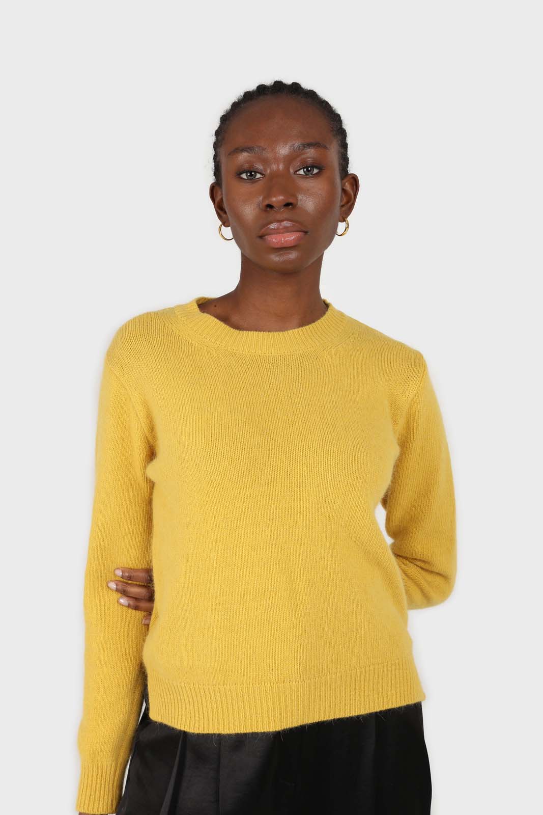 Yellow angora crew neck jumper_2