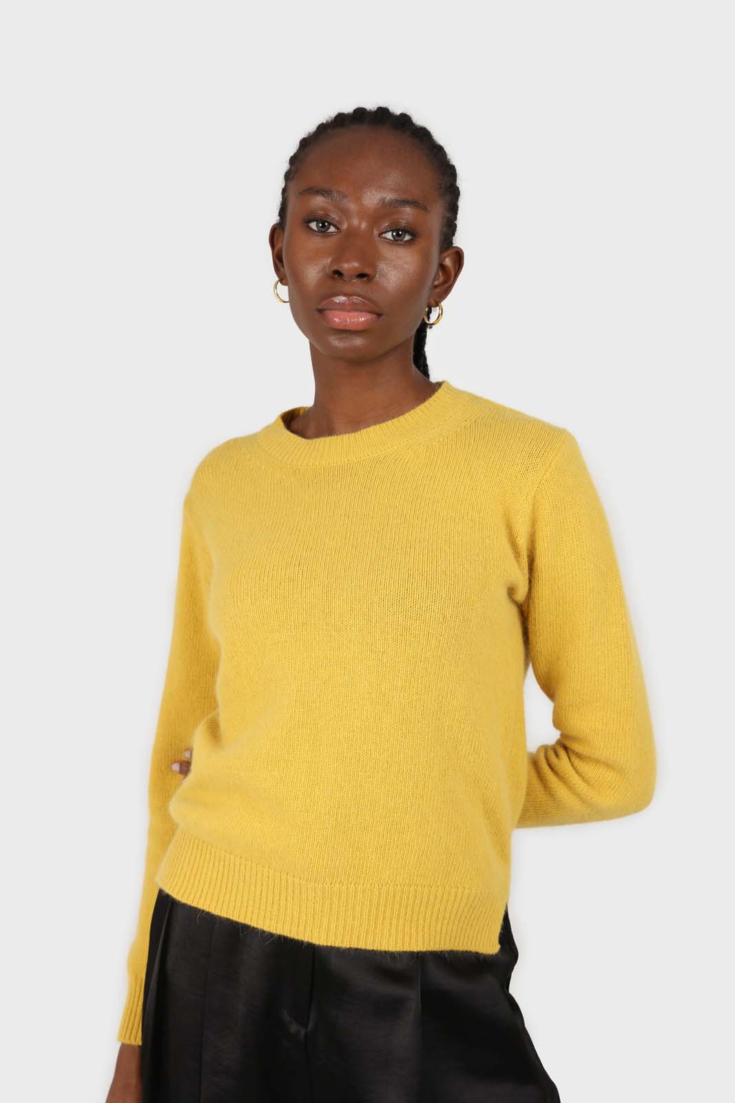 Yellow angora crew neck jumper_3