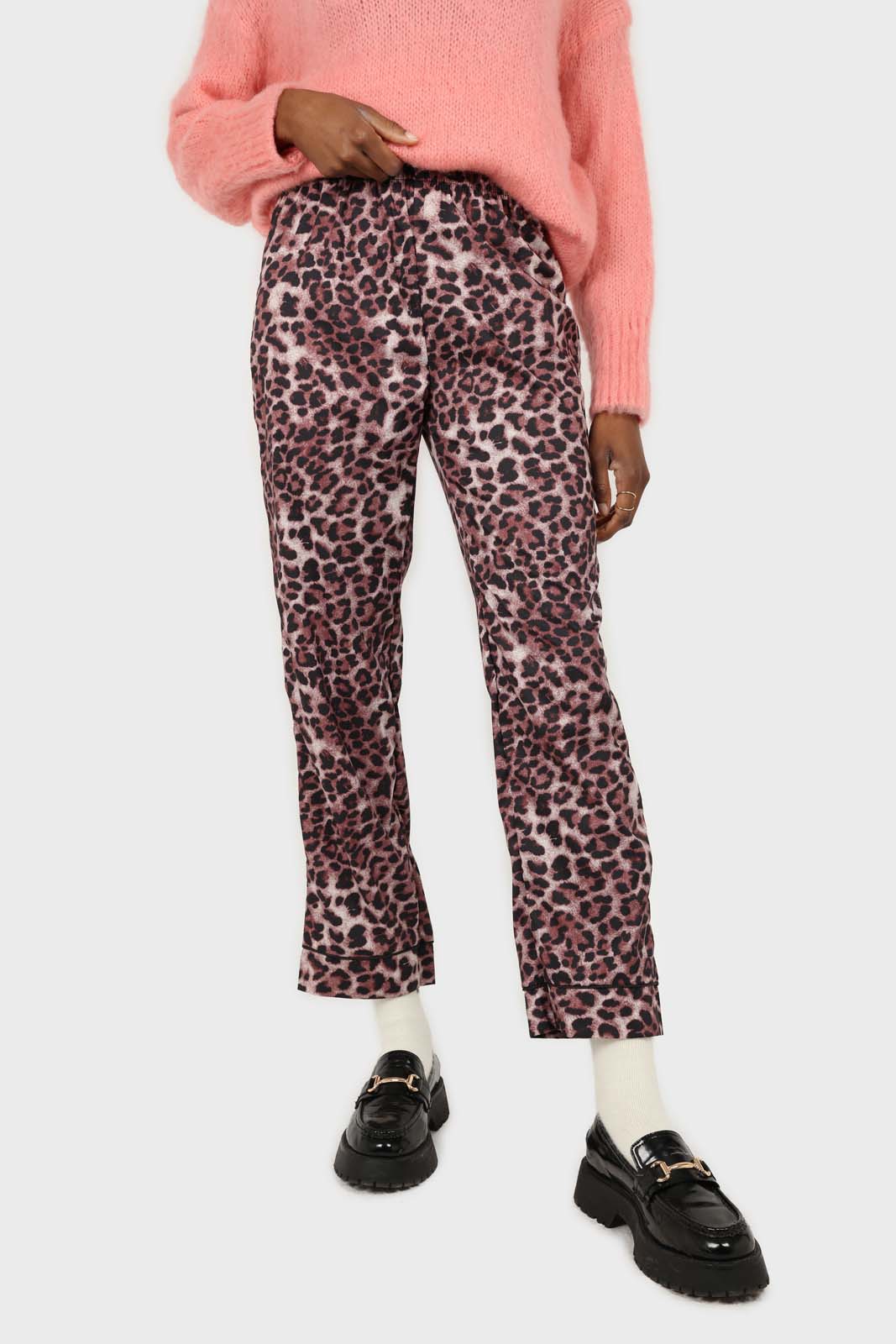 Brown leopard print trousers pajama set_1