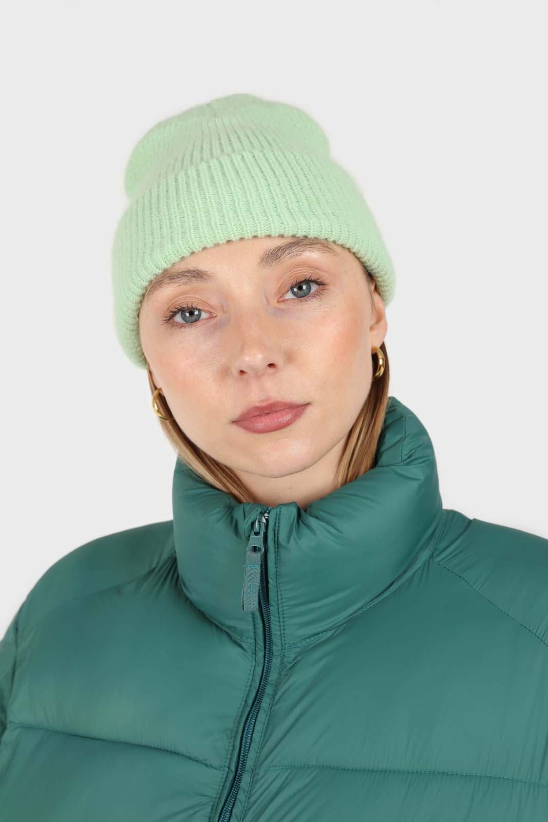 Pale lime mohair beanie hat_1