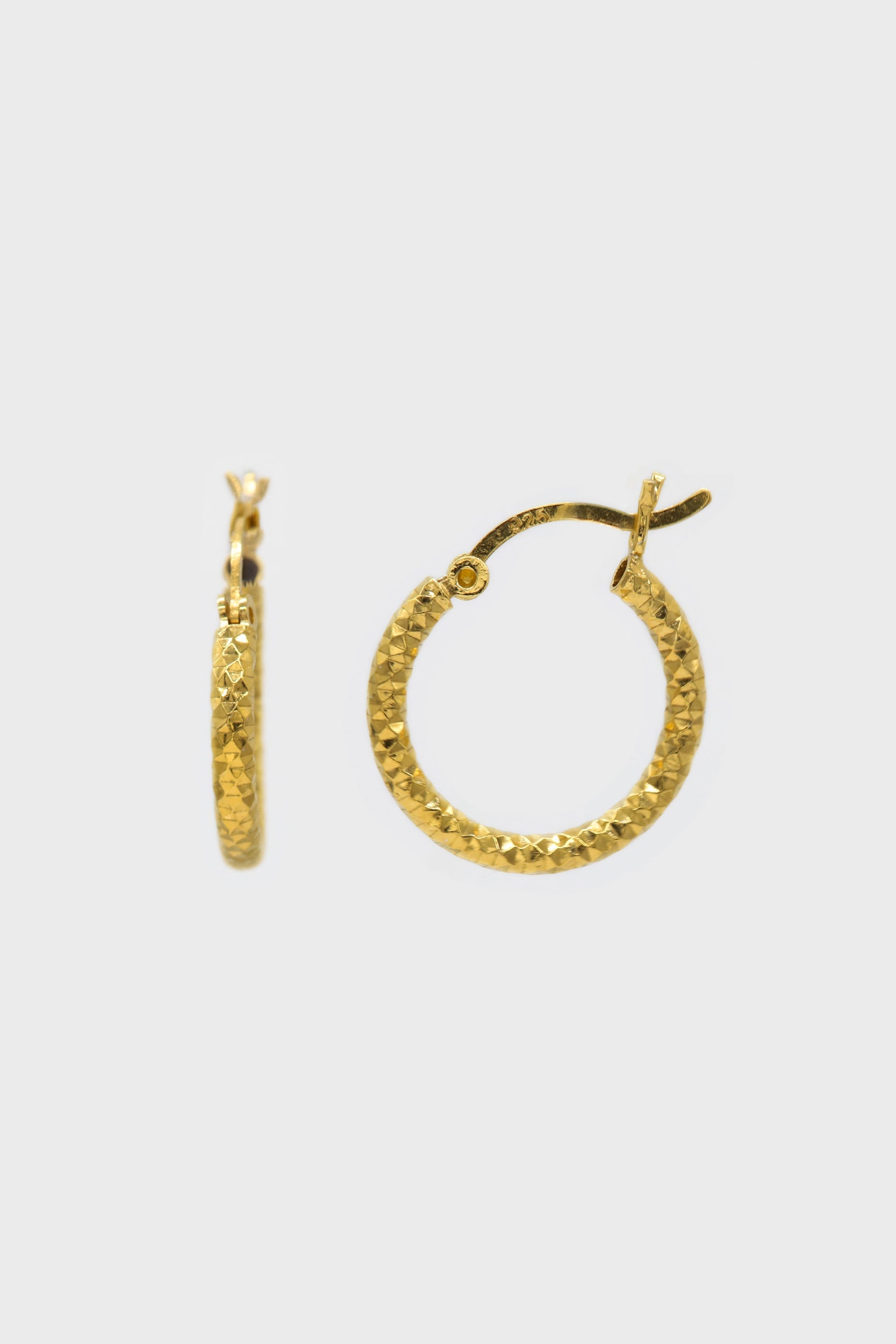 Gold thick shiny textured earrings - 18mm_4