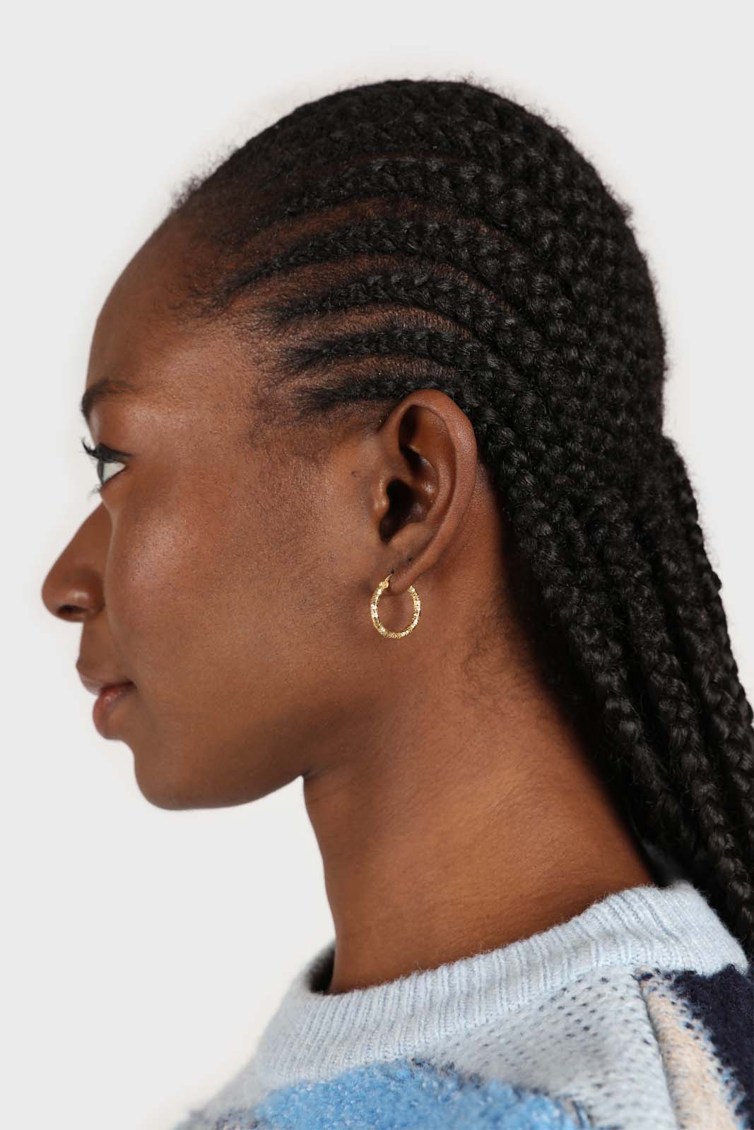 Gold thick shiny textured earrings - 18mm_6