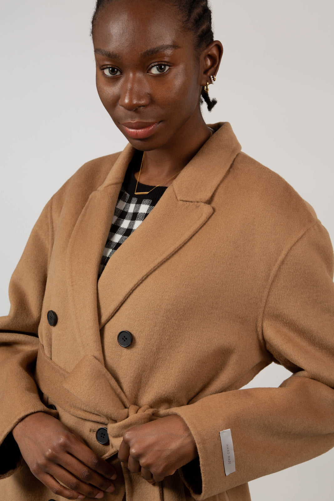 Beige wool blend handmade double breasted coat_9
