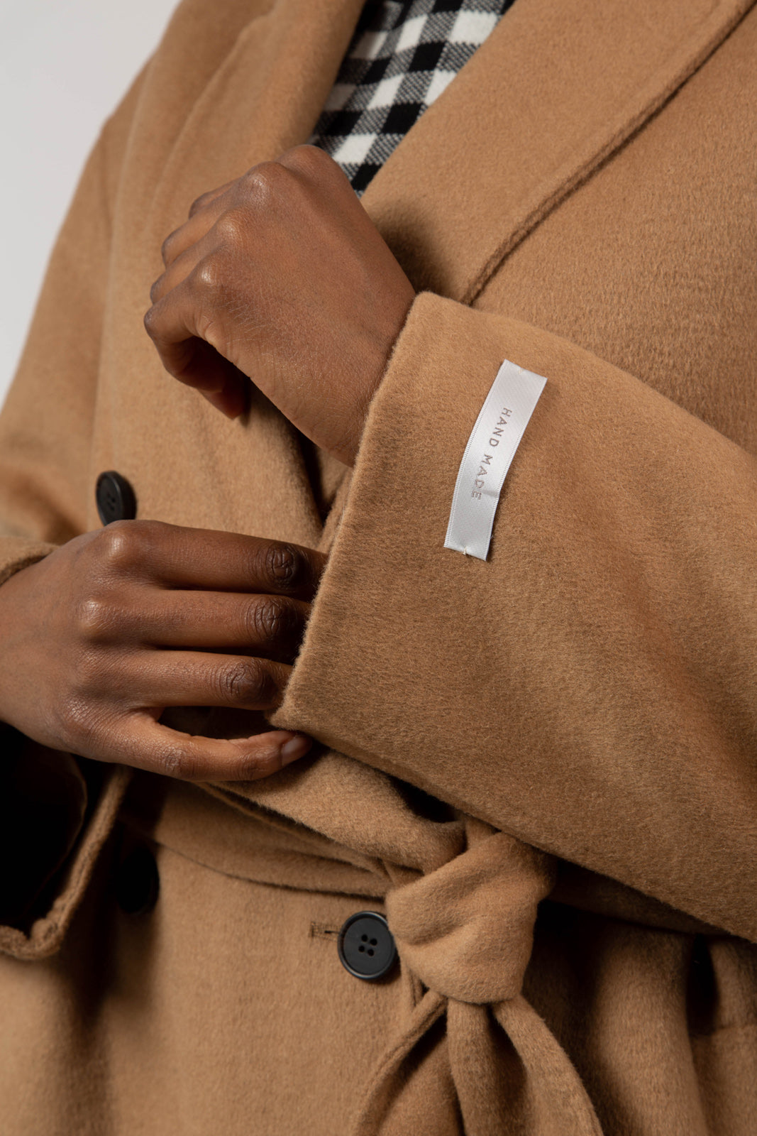 Beige wool blend handmade double breasted coat_5