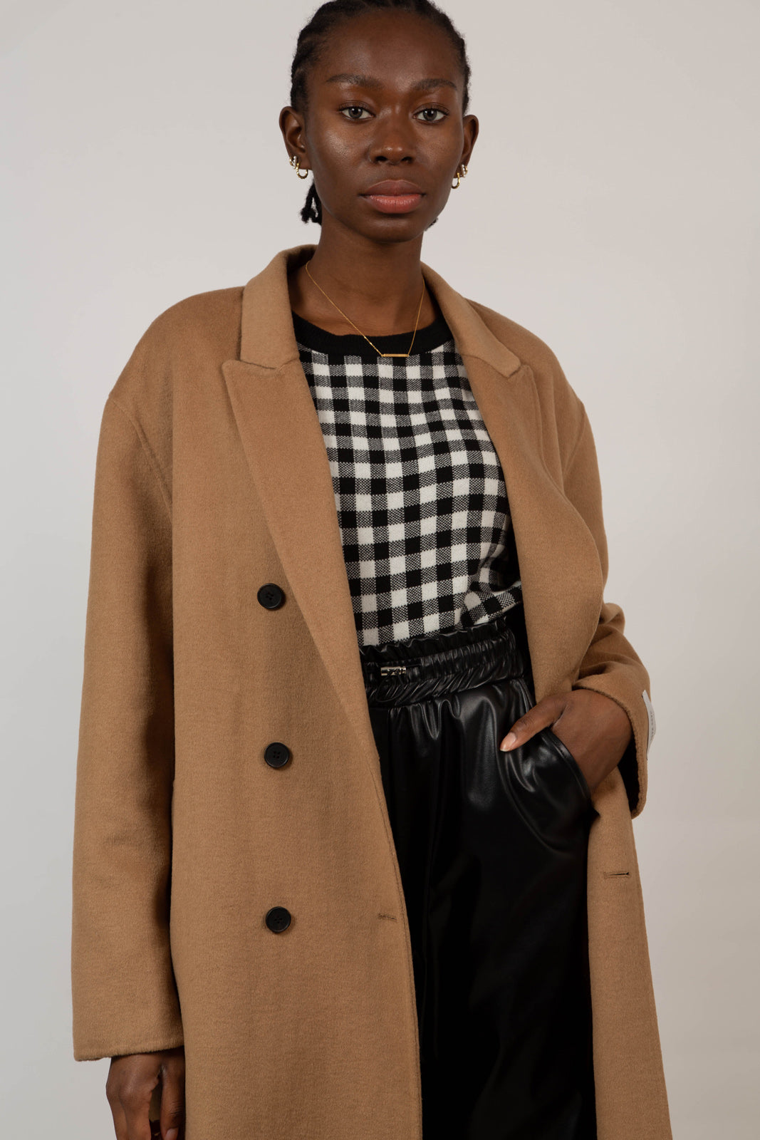 Beige wool blend handmade double breasted coat_4