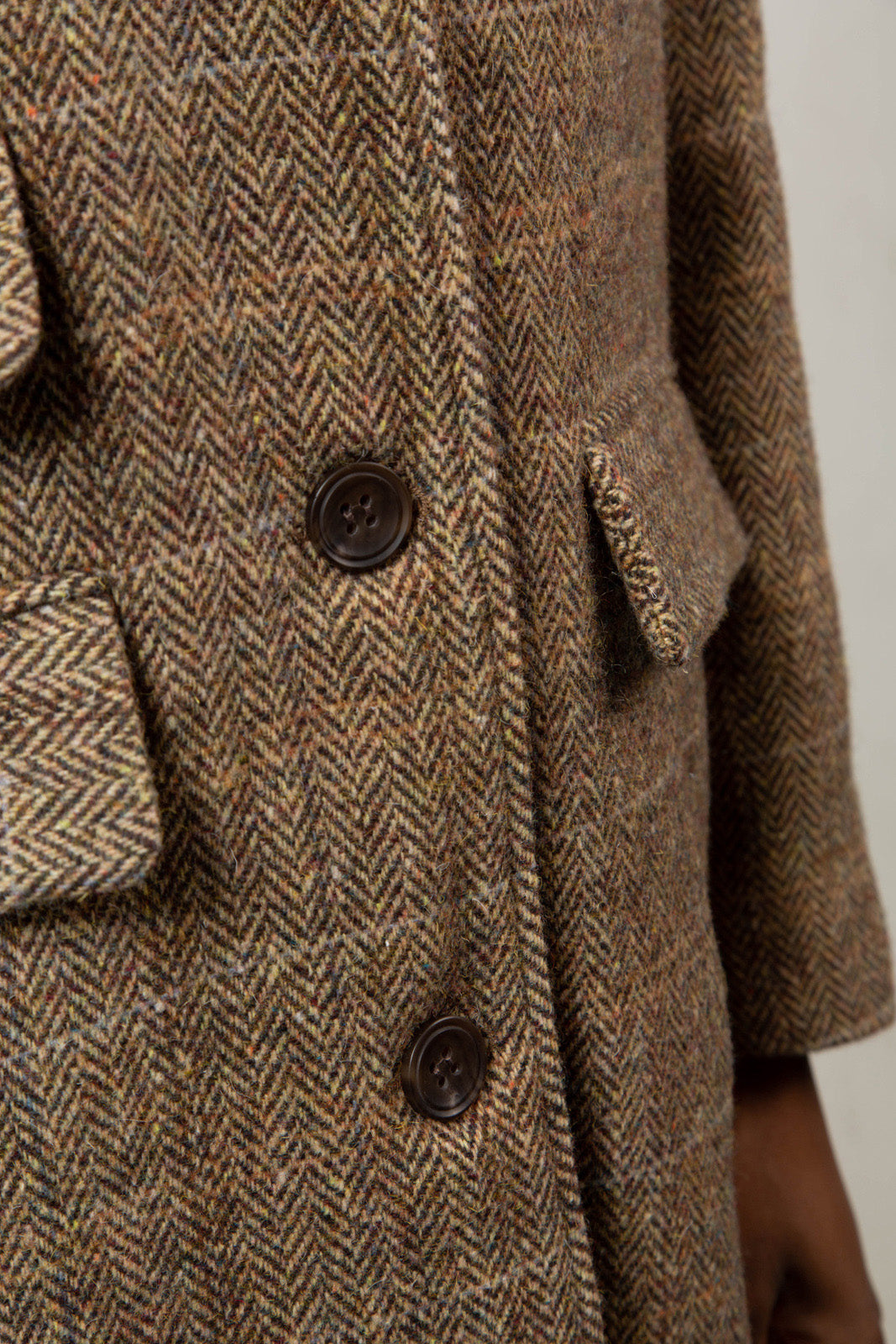 Brown herringbone box checked wool blend long coat_6