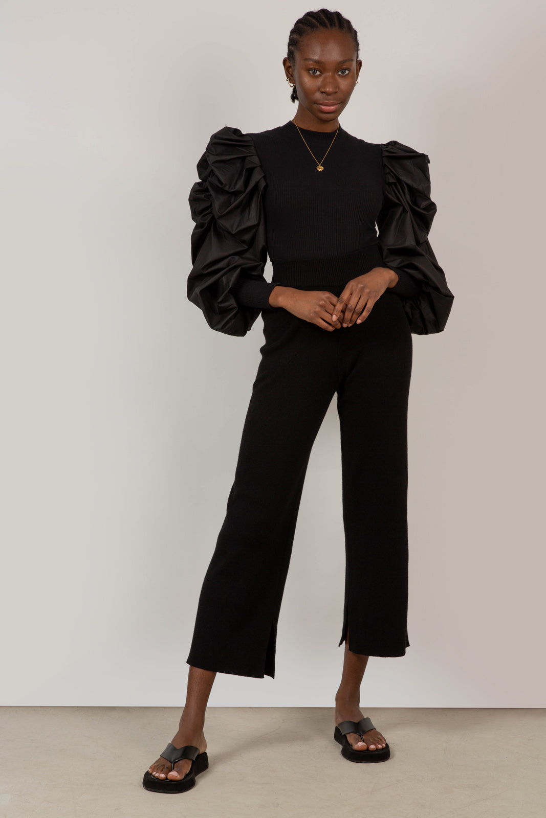 Black wool blend knit trousers_3