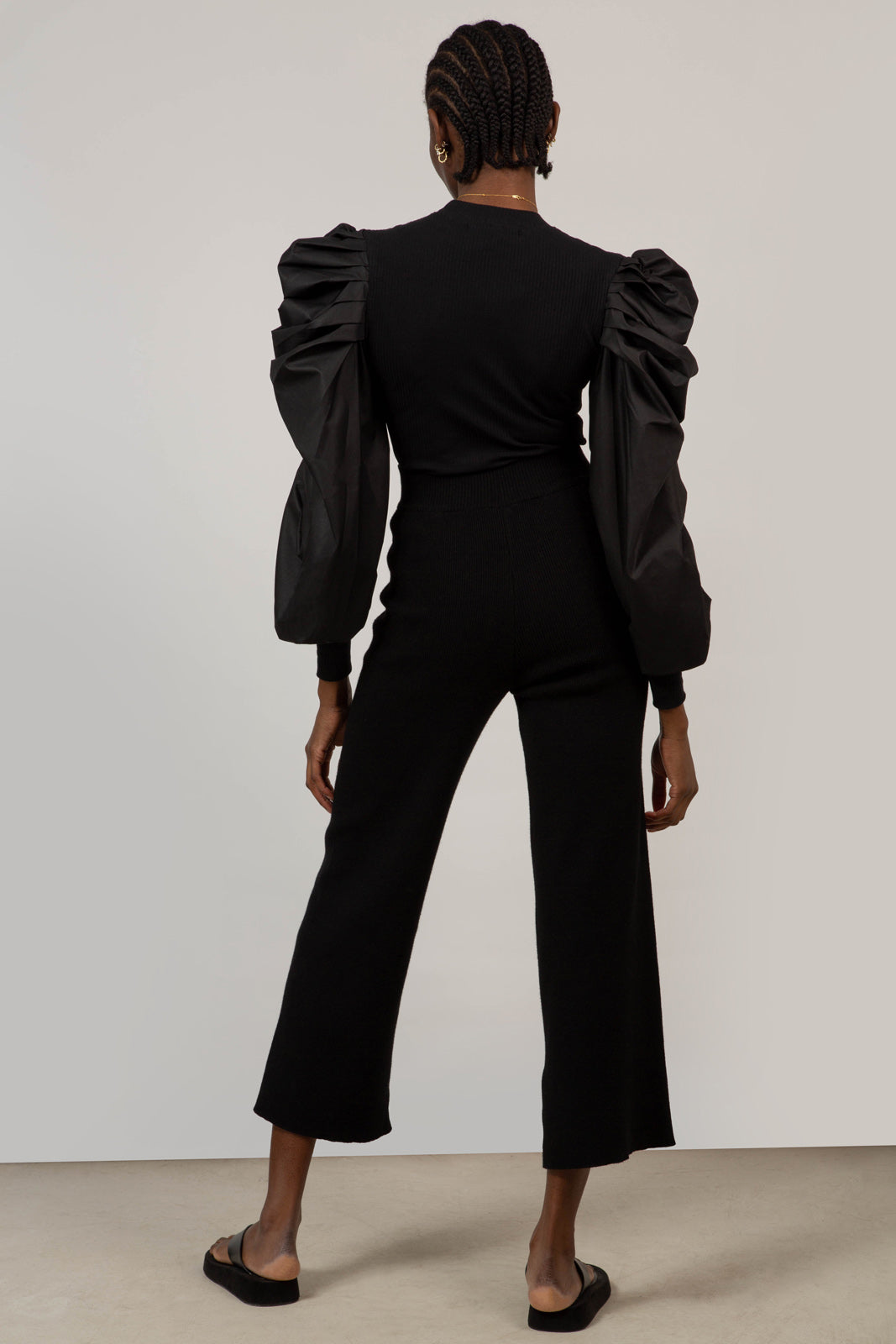 Black wool blend knit trousers_4