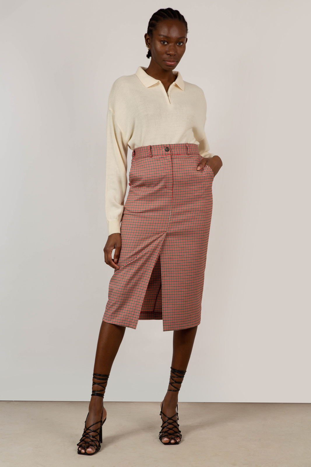 Oatmeal zip polo knit top_2