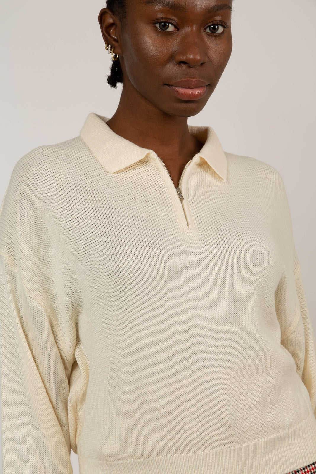 Oatmeal zip polo knit top_7