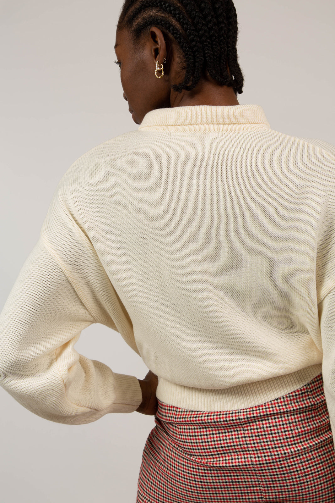 Oatmeal zip polo knit top_4