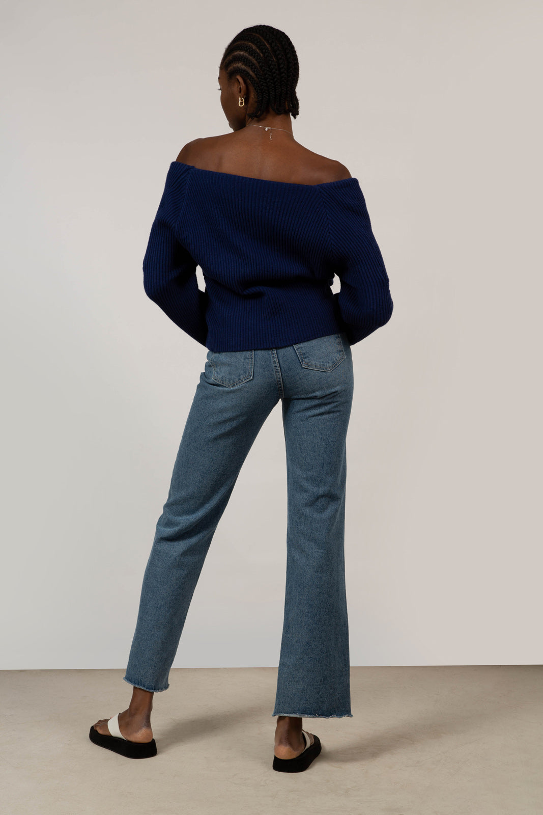 Cobalt blue cross front panel knit top_5