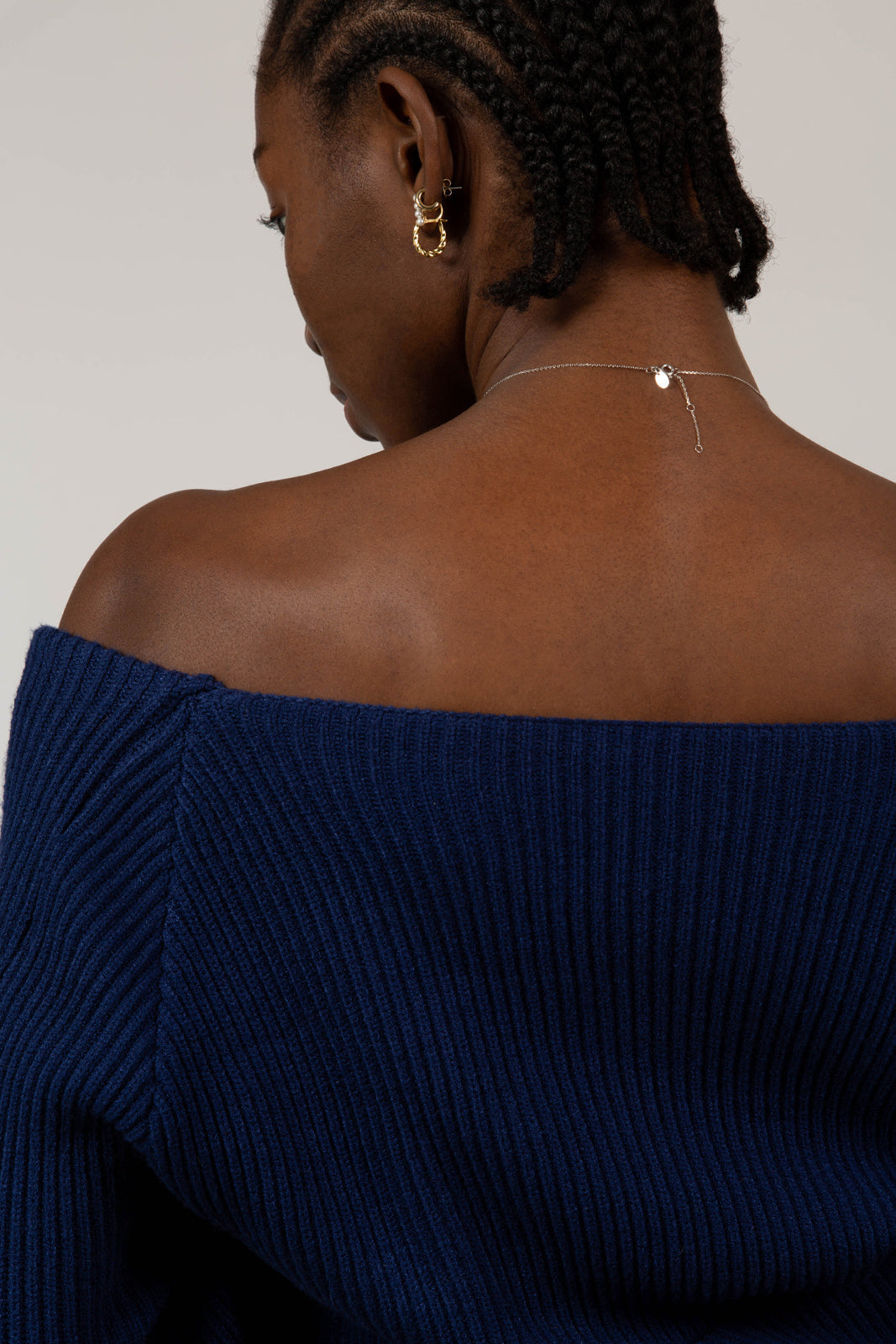 Cobalt blue cross front panel knit top_3