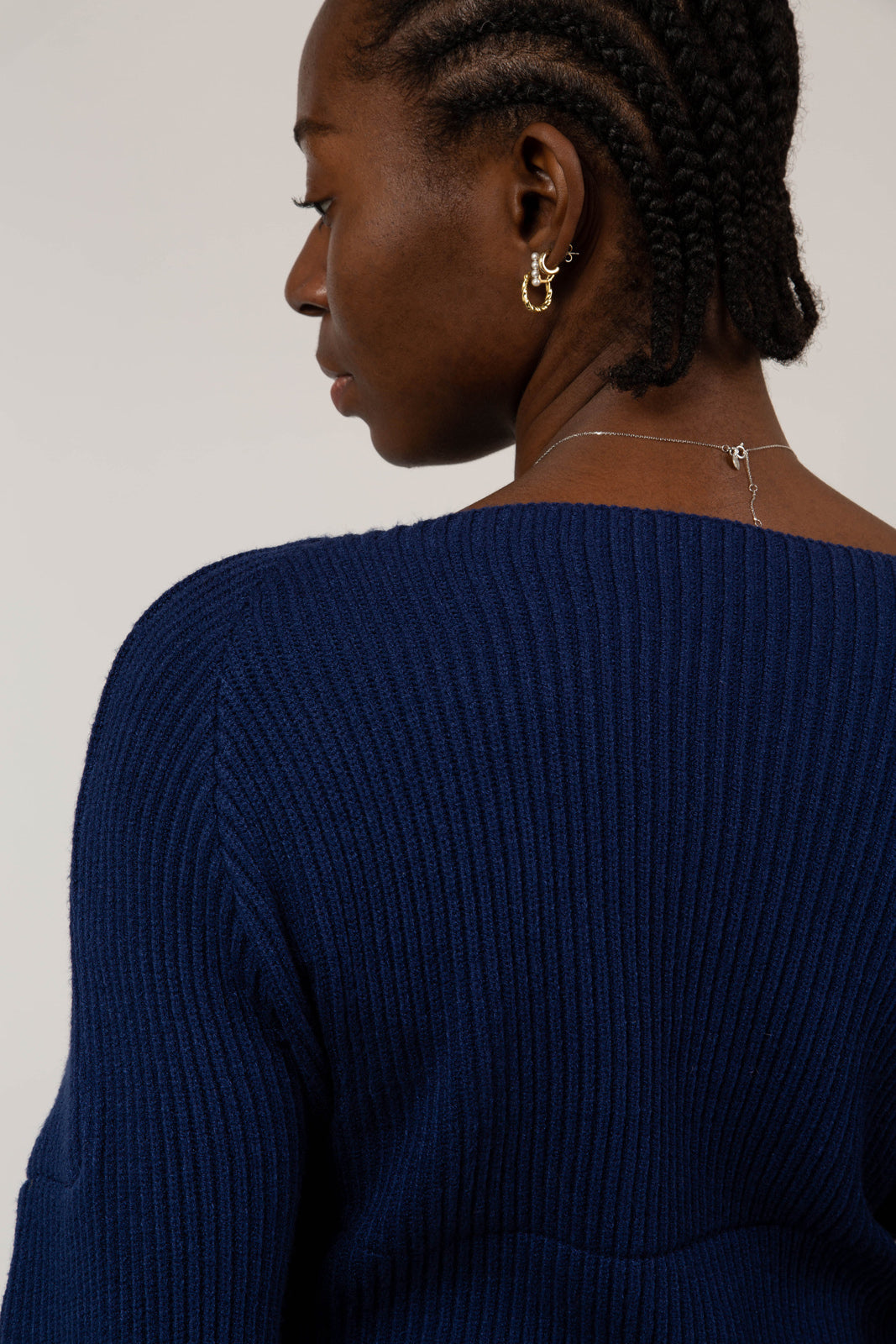 Cobalt blue cross front panel knit top_7