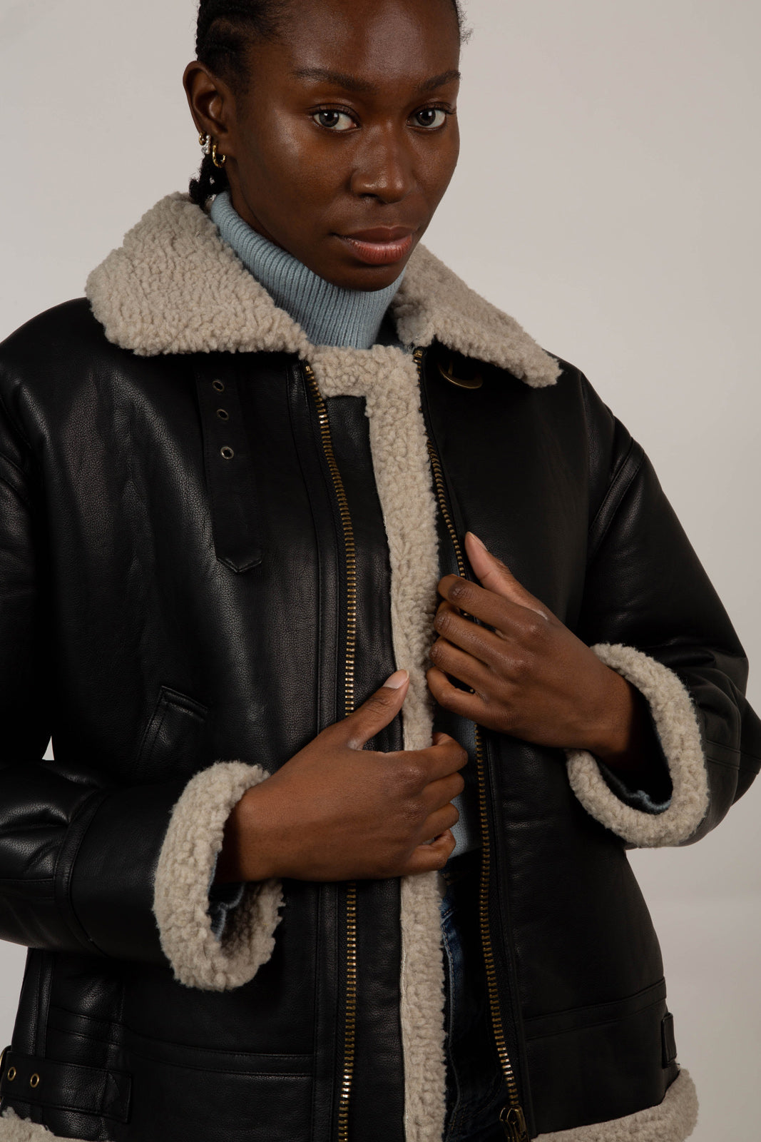 Black faux shearling biker jacket_2