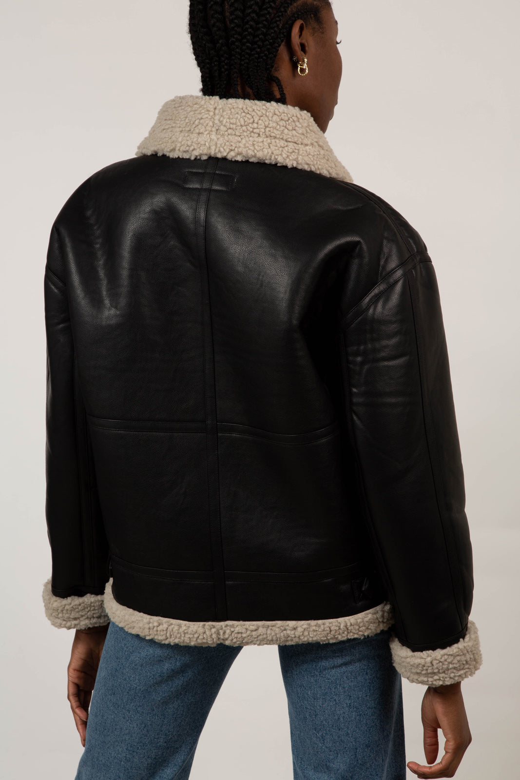 Black faux shearling biker jacket_9