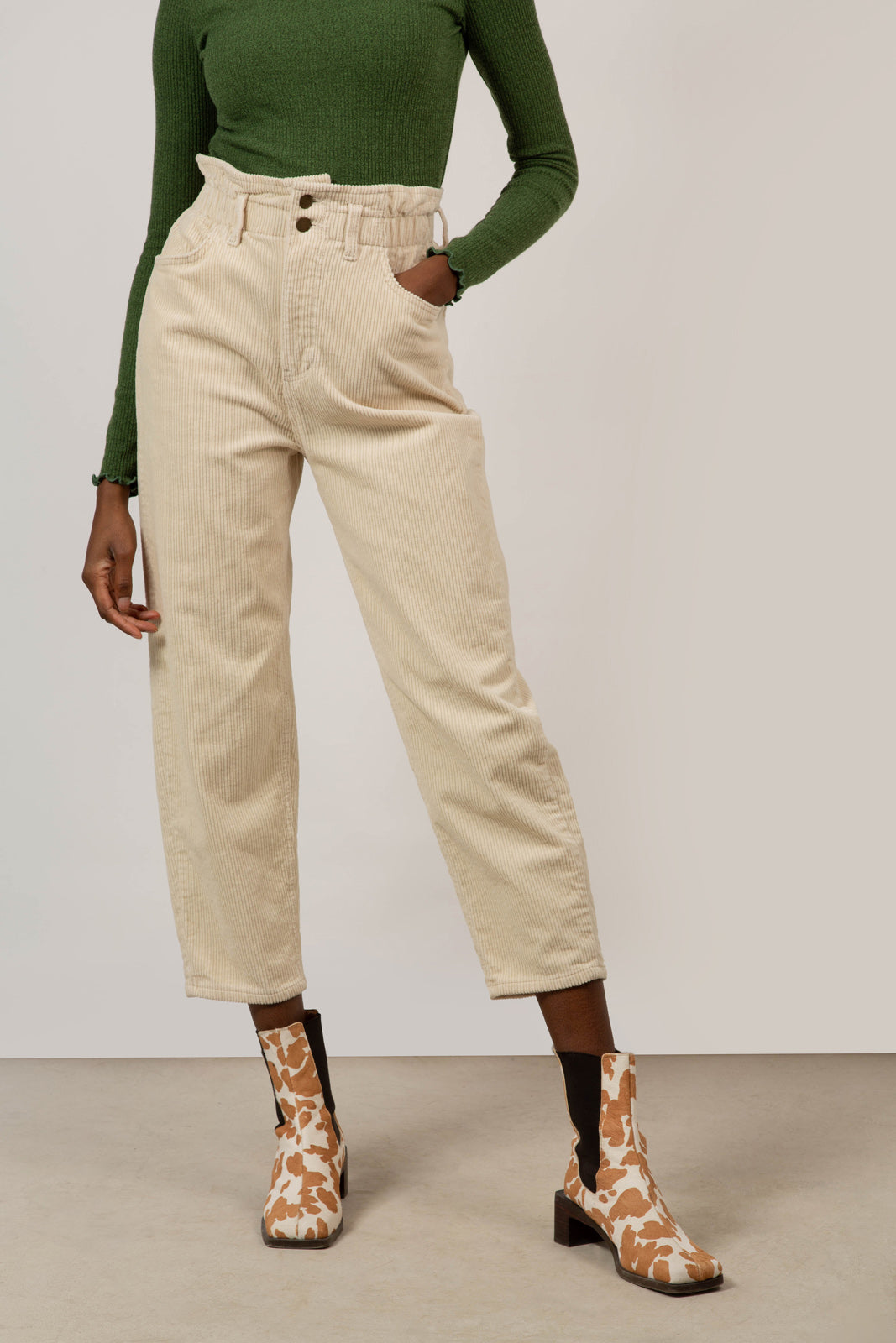 Ivory high waist corduroy trousers_1