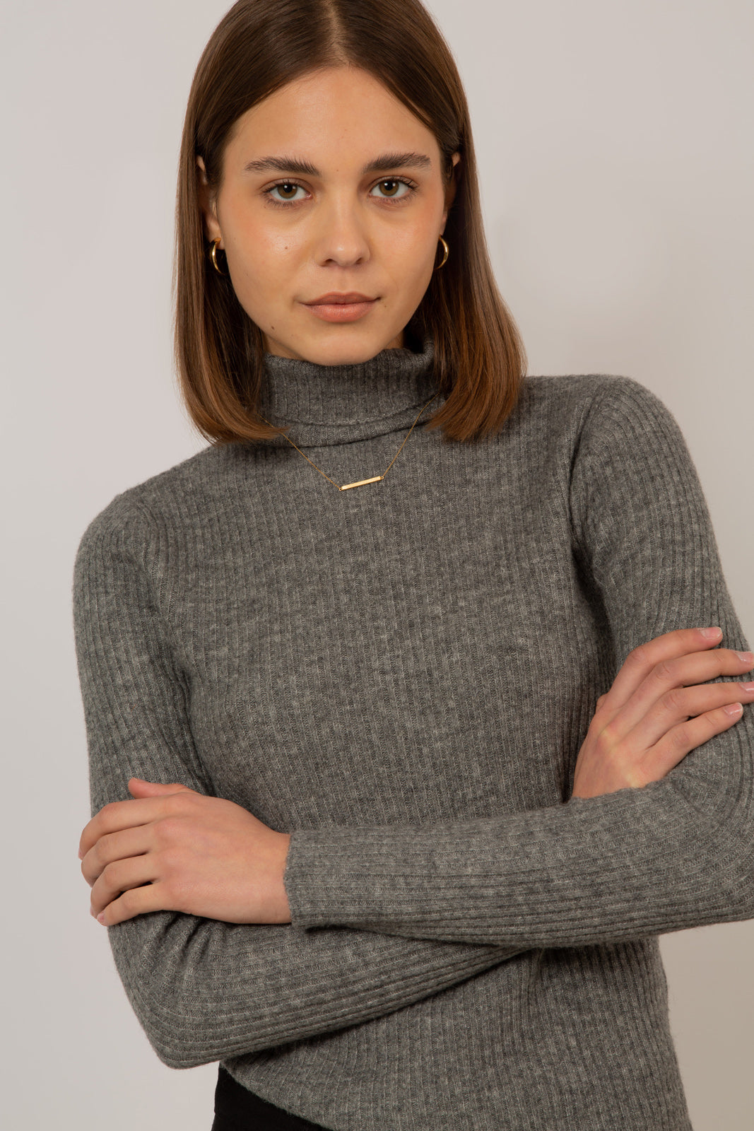 Pale grey ribbed wool blend turtleneck_1