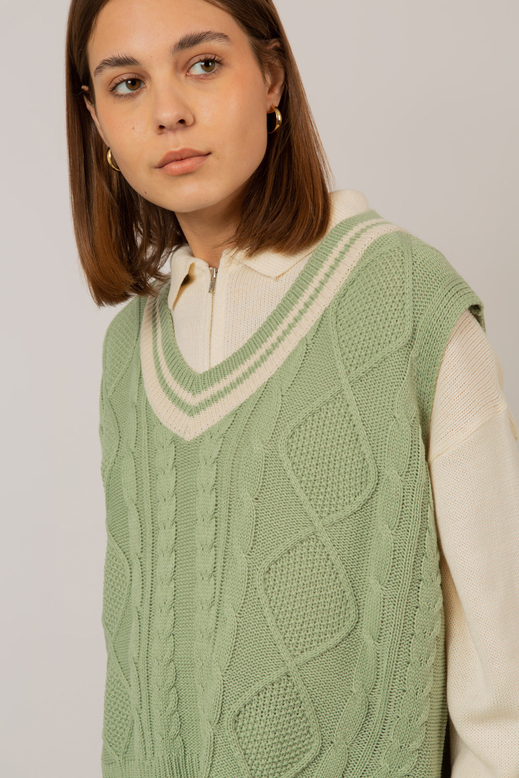 Mint and ivory varsity trim sweater vest_5