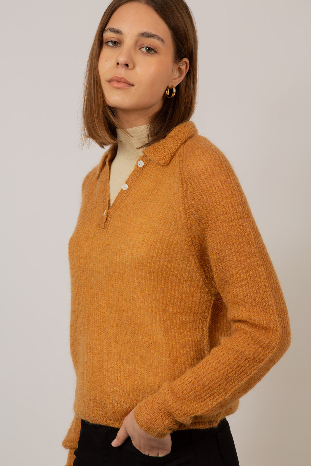 Mustard wool blend polo knit top_2