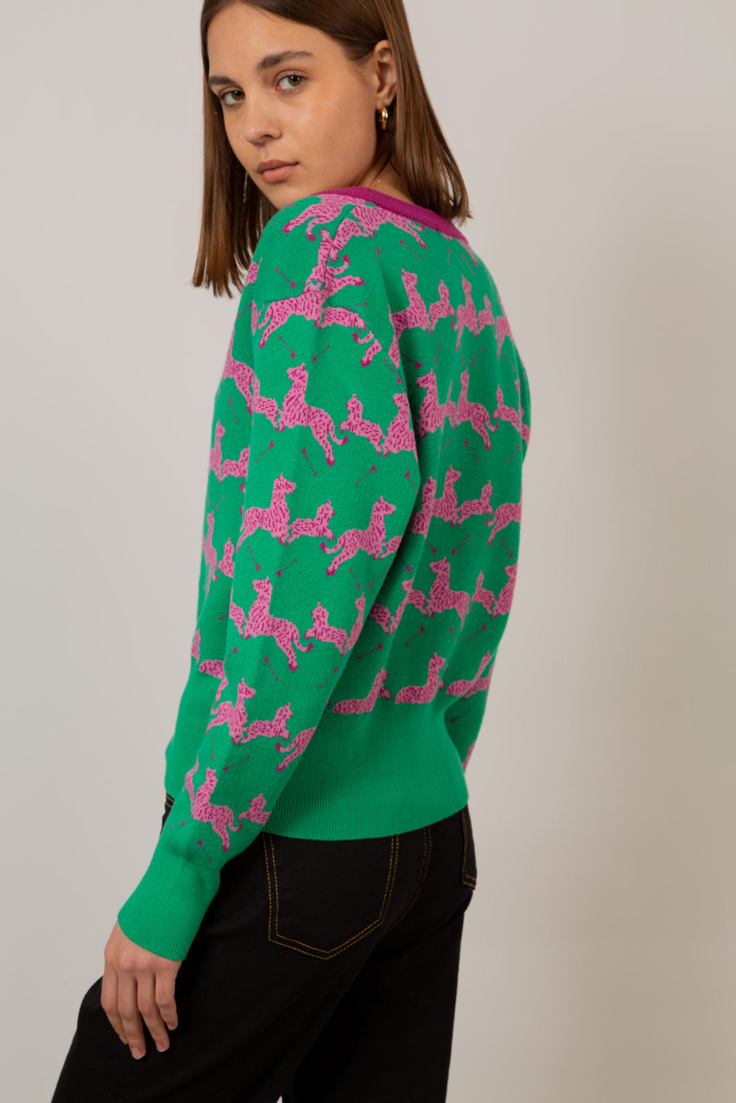 Green and hot pink leaping zebras cardigan_6