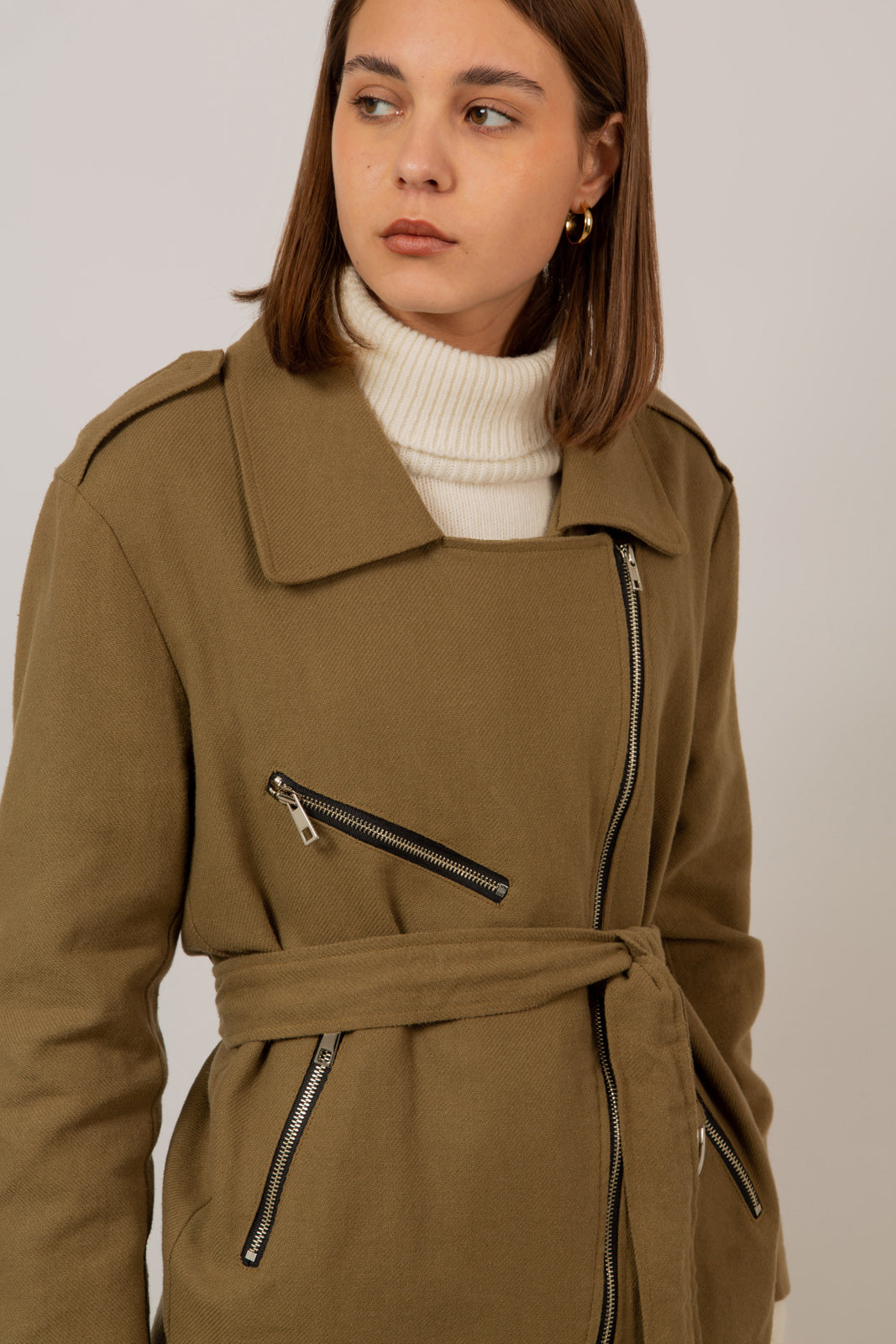 Khaki oversized belted rider jacket_7