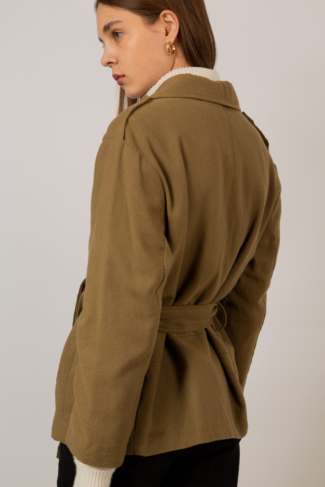 Khaki oversized belted rider jacket_6