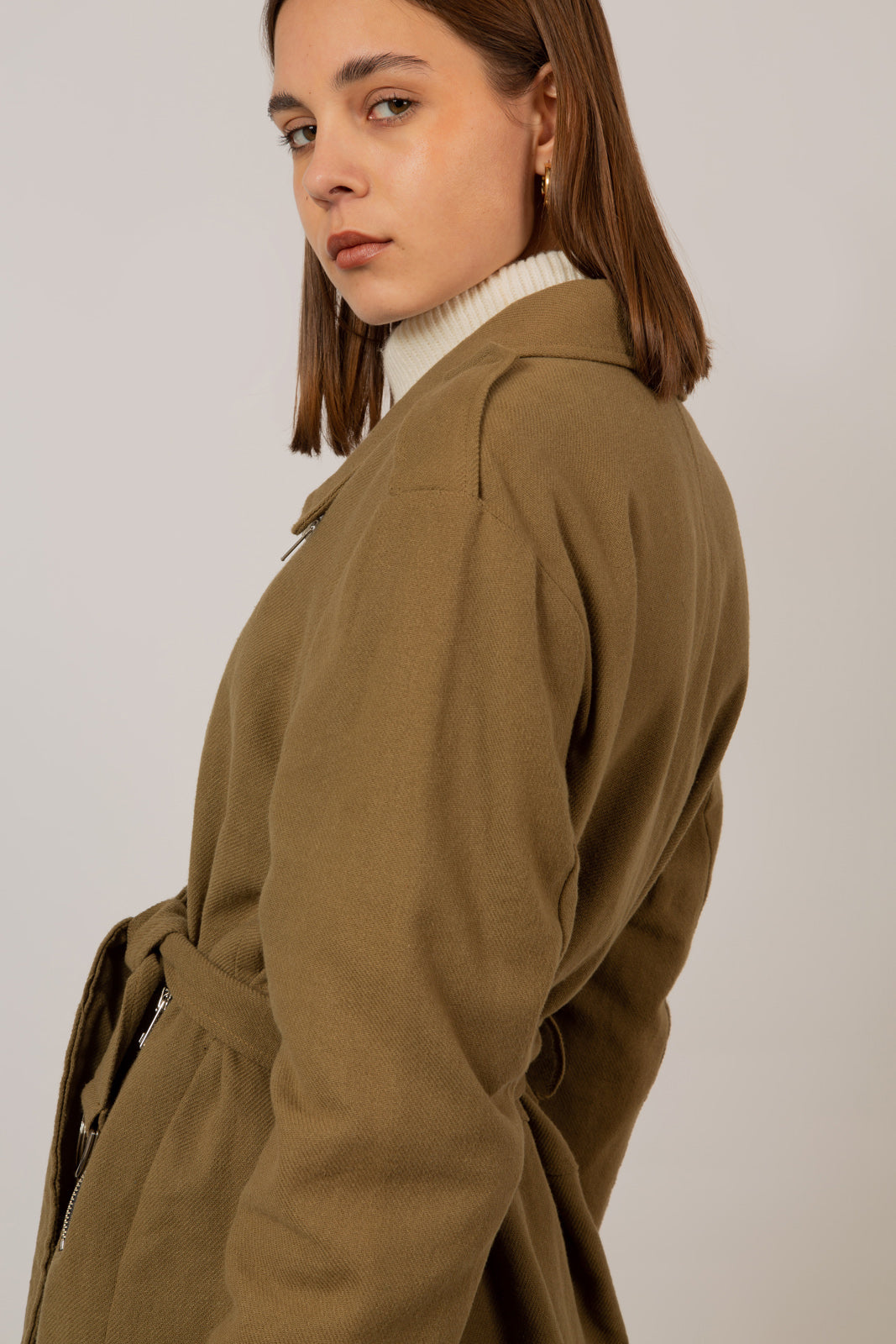 Khaki oversized belted rider jacket_10